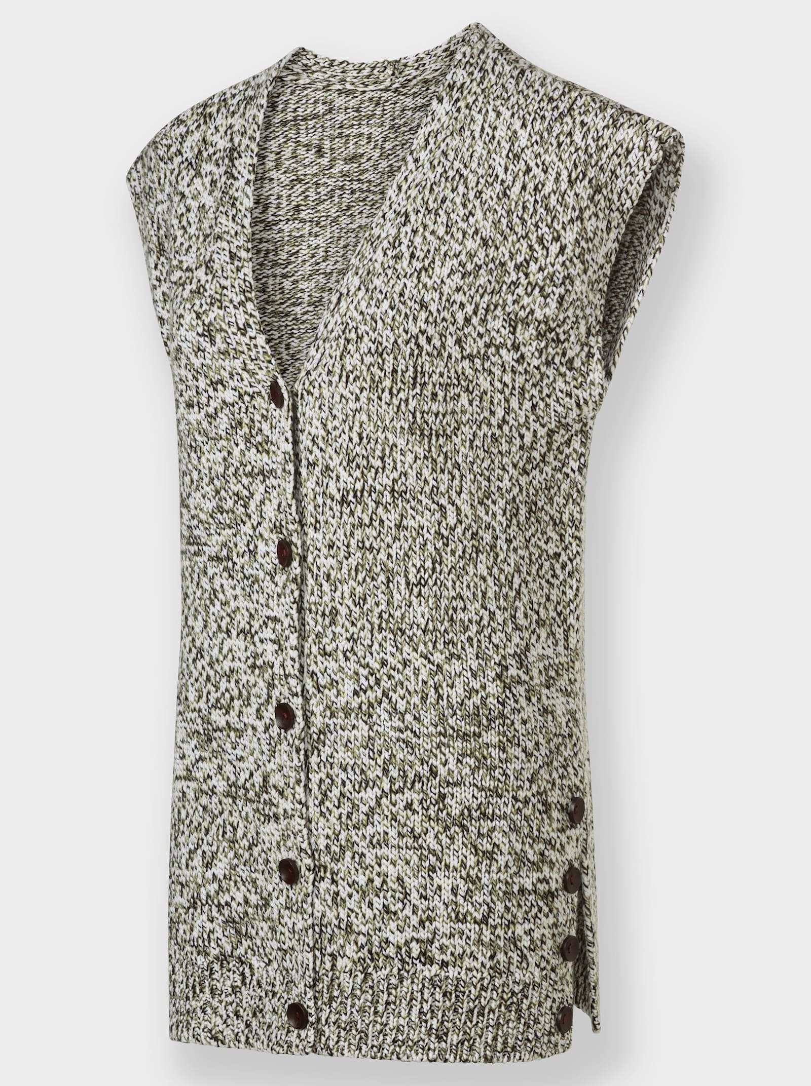 Longweste mit Knöpfen in Holz-Optik - oliv-meliert