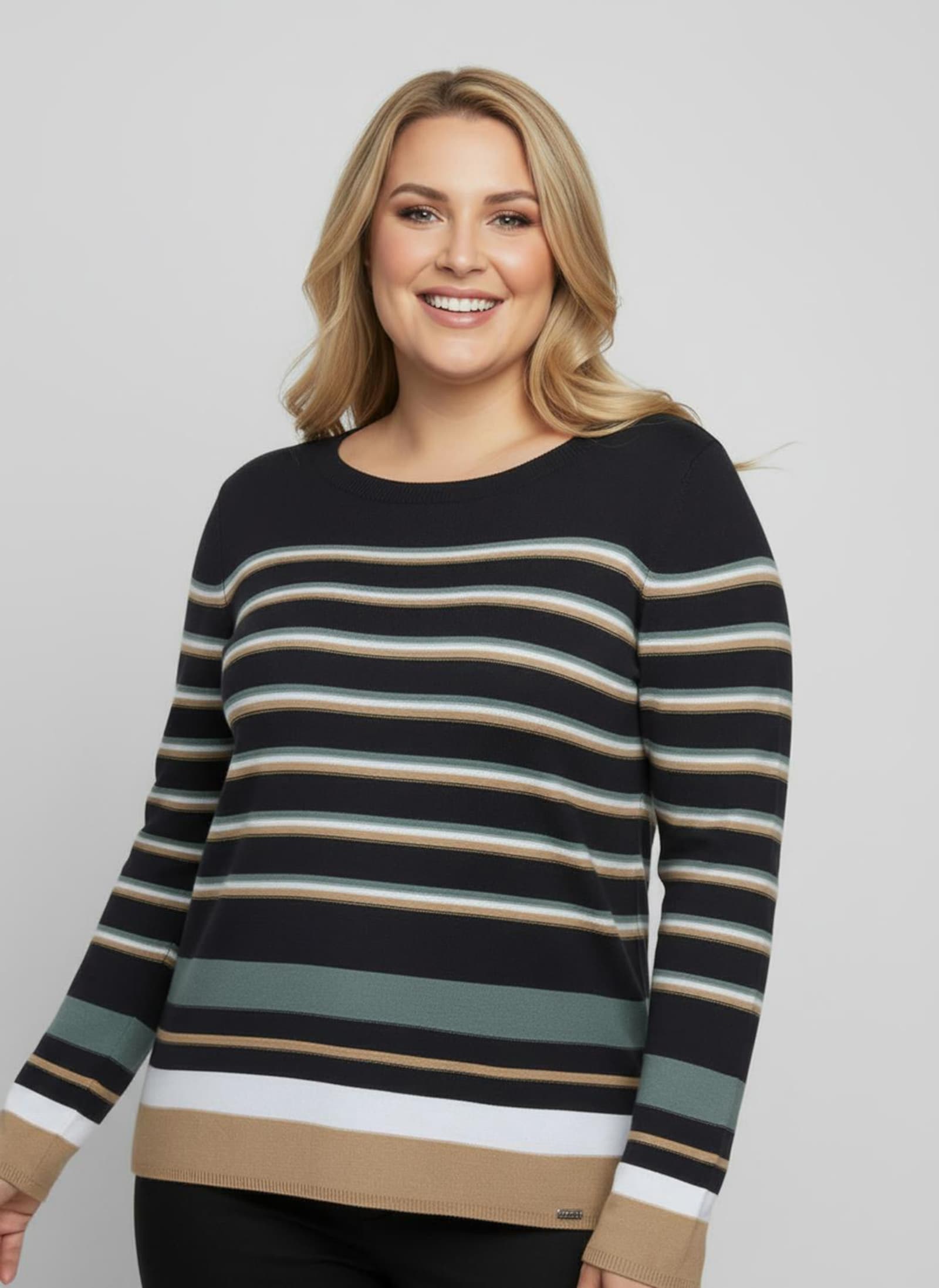 Streifenpullover mit Rippabschlüssen - marine-weiß-gestreift