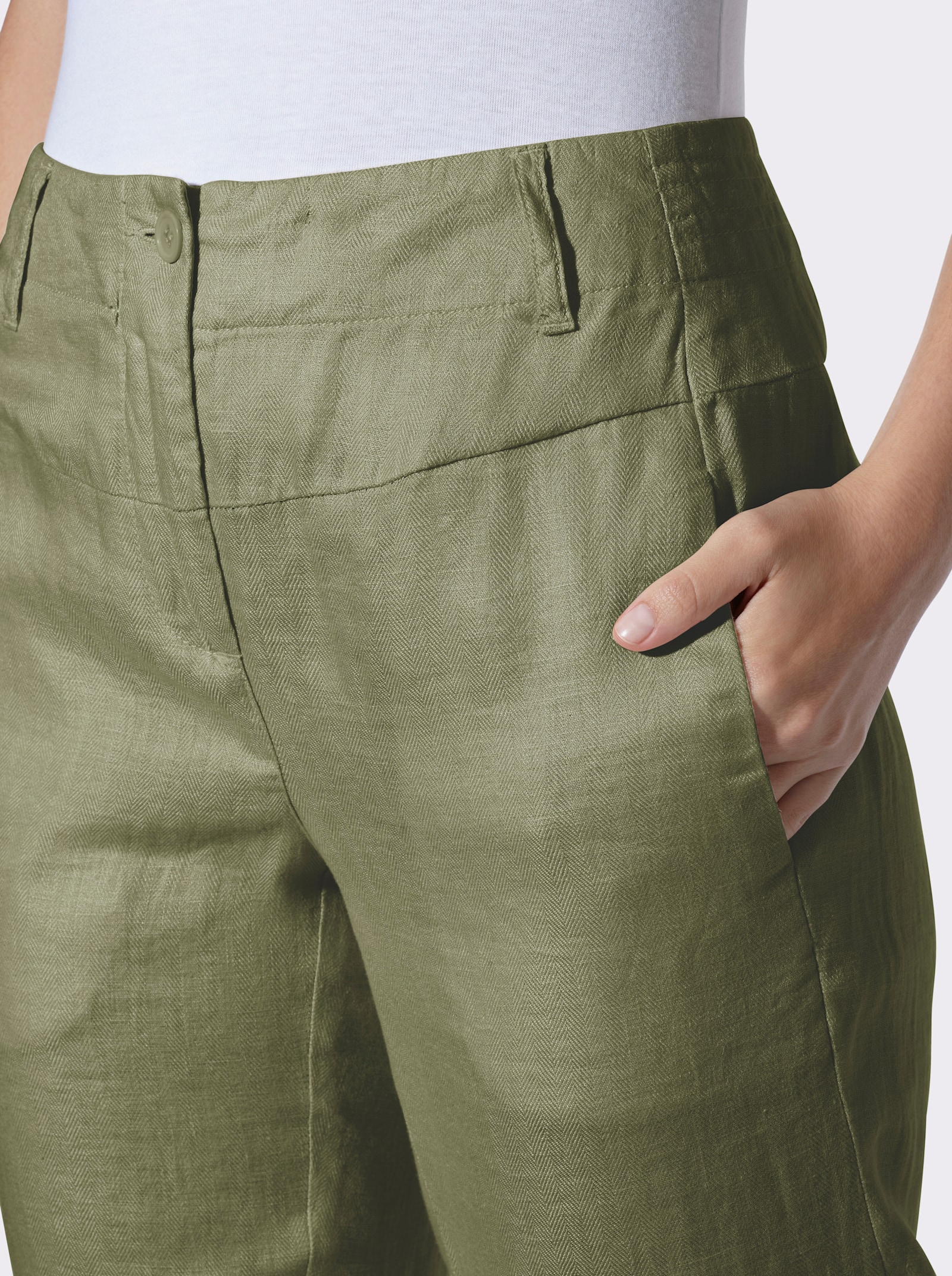 heine Pantalon en lin avec coutures longitudinales - vert olive