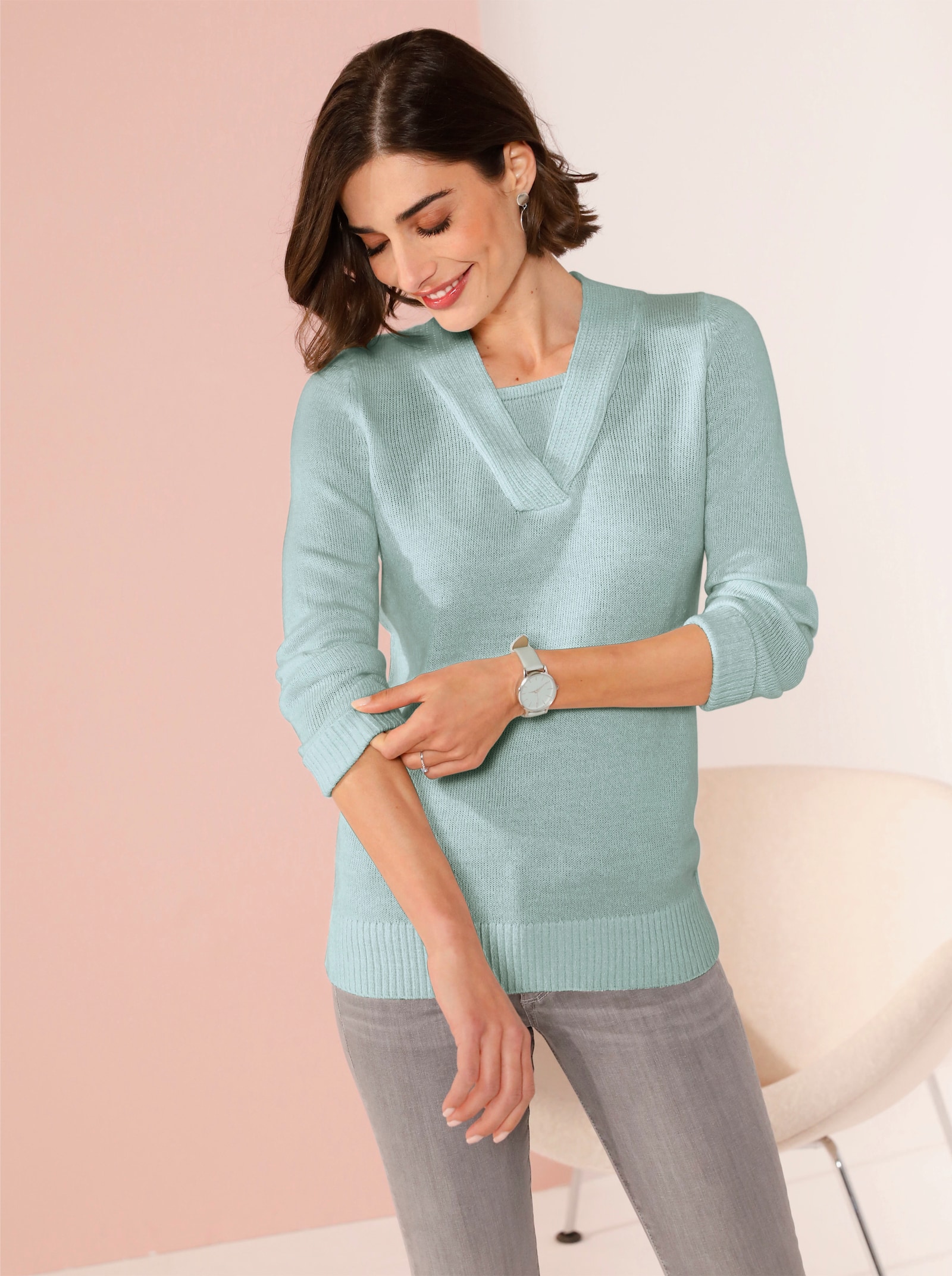 2-in-1-Pullover in Melange-Optik - kalkmint-meliert