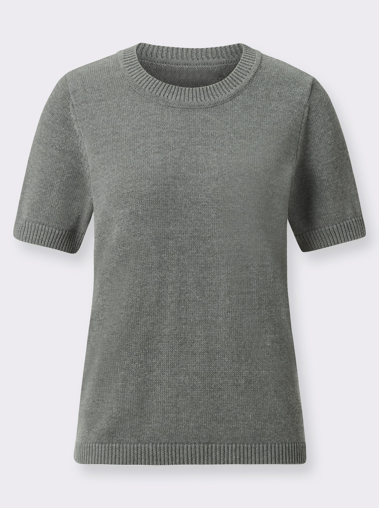 Kurzarmpullover mit Rippabschlüssen - grau-meliert