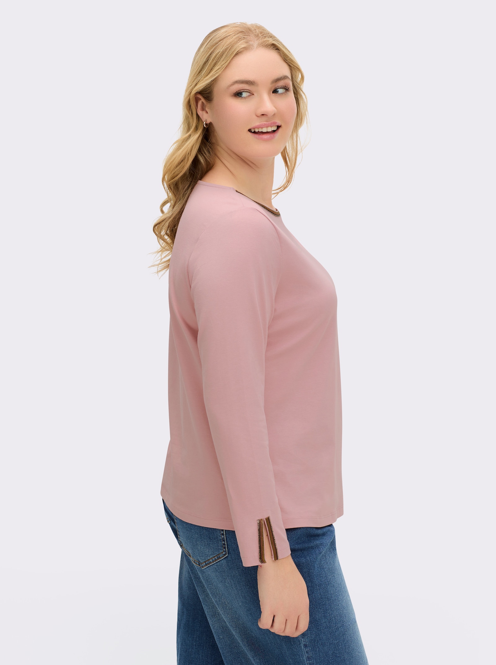 Langarmshirt mit U-Boot-Ausschnitt - hortensie