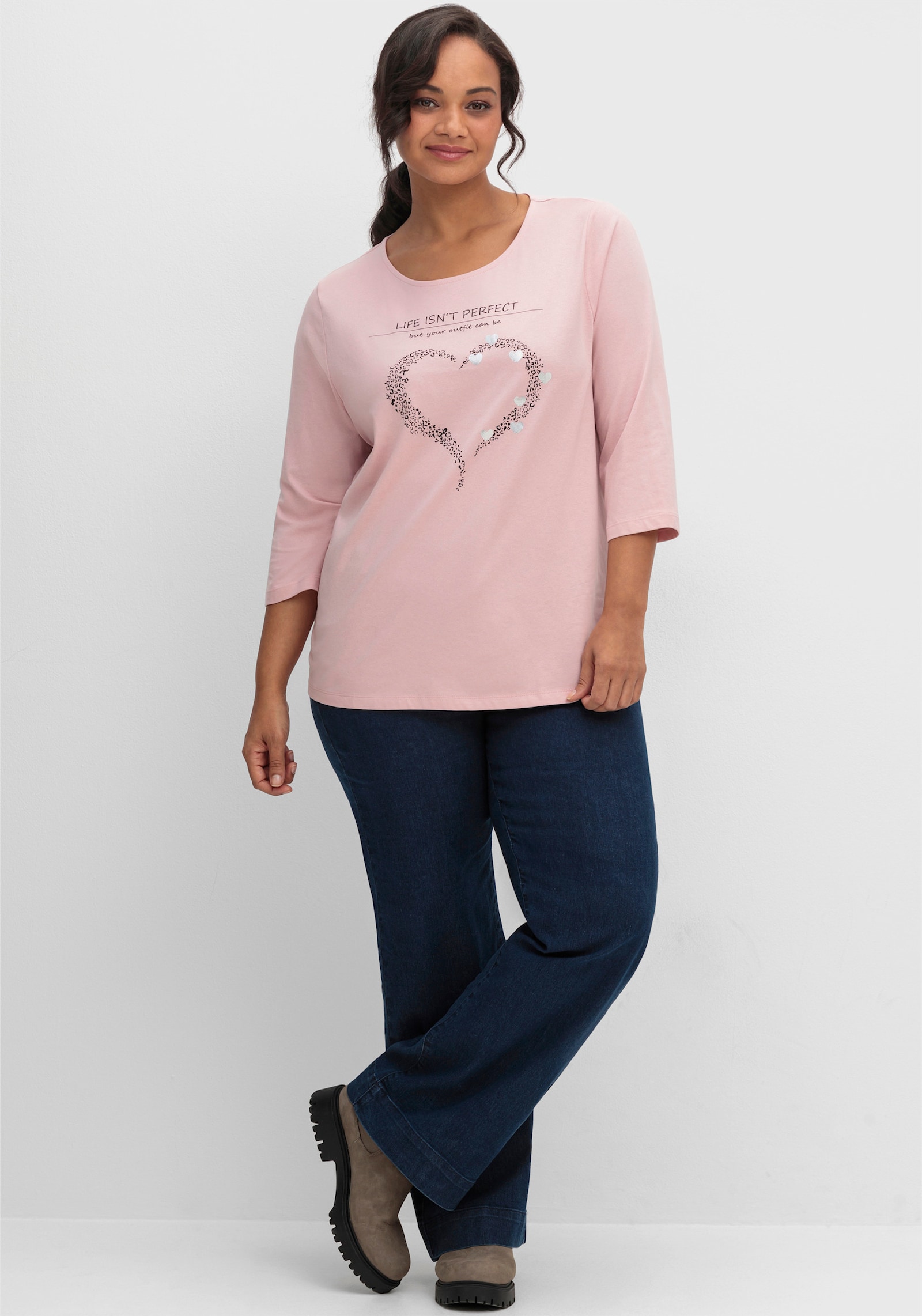 3/4-Arm-Shirt mit Herz-Motiv - hortensie-schwarz