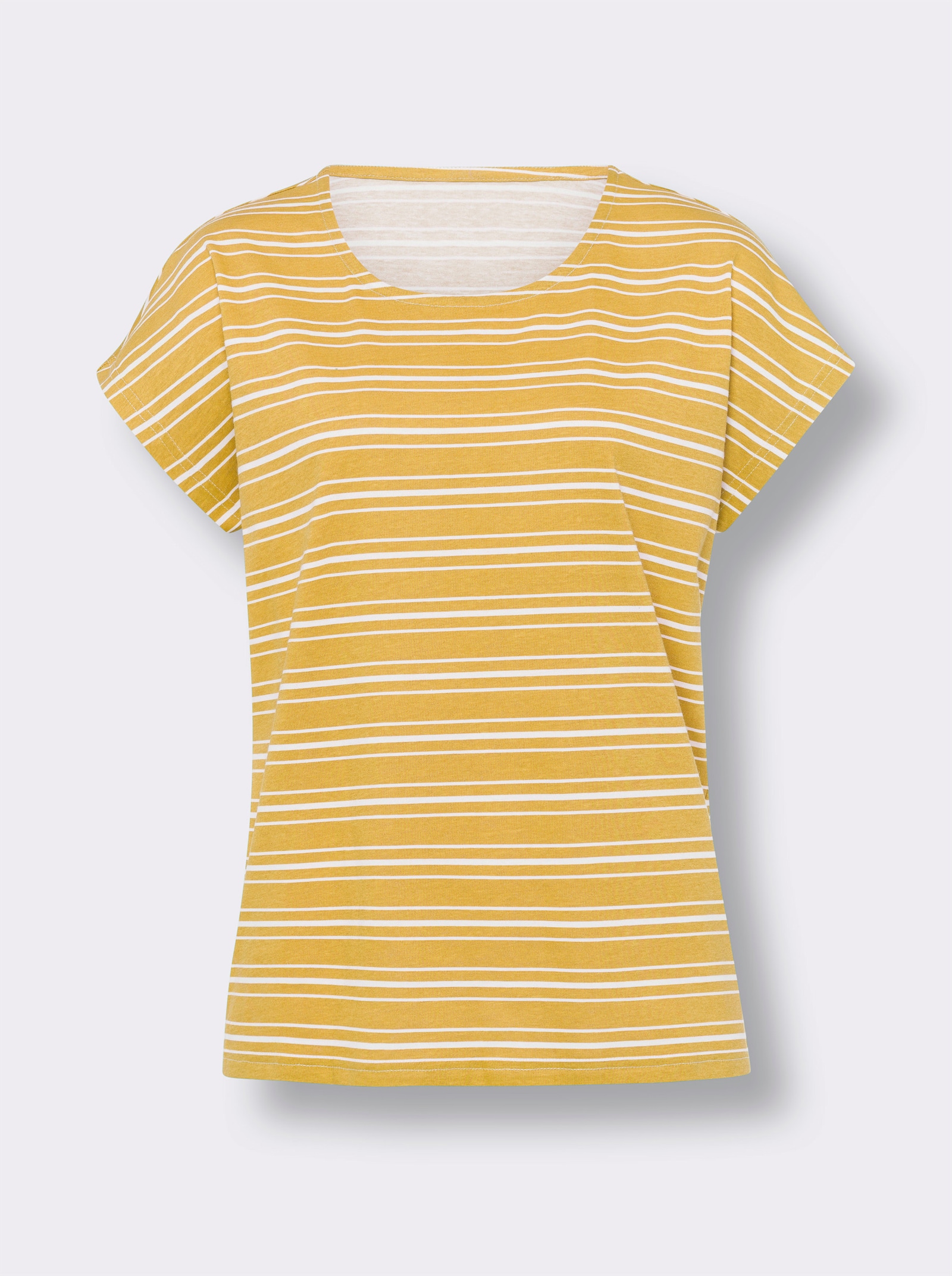 Rundhalsshirt im Ringel-Dessin - gelb-ecru-geringelt