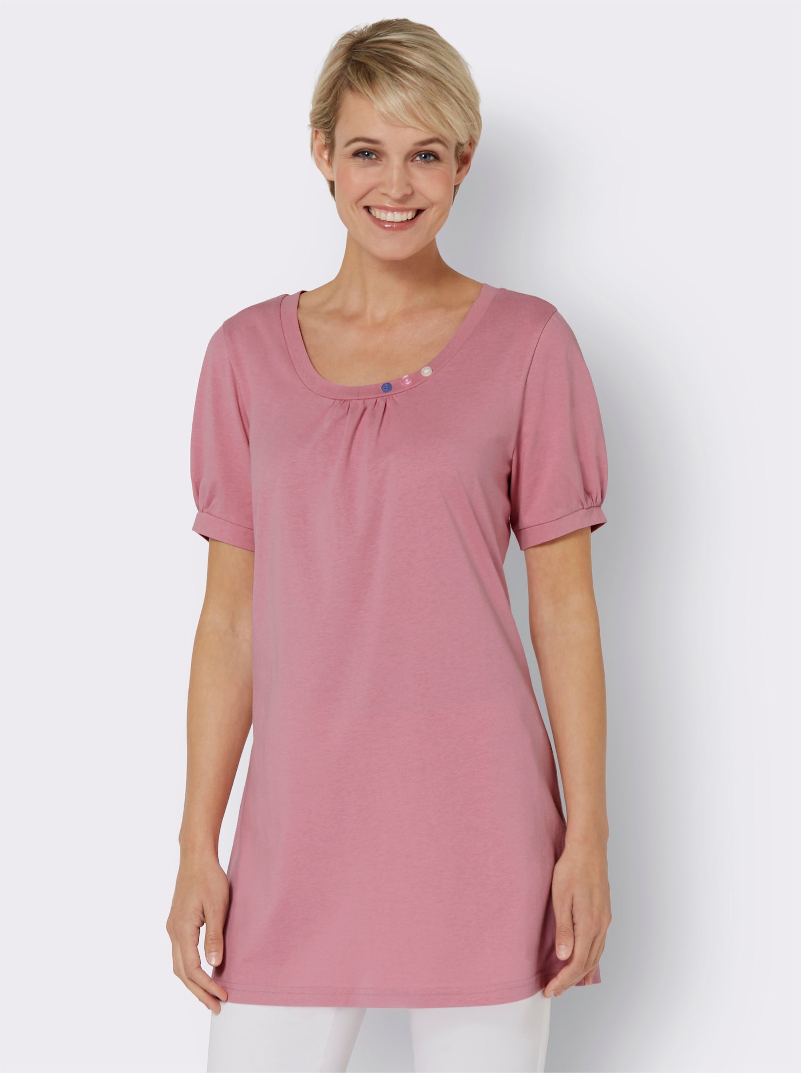 Longshirt mit gerafftem Ausschnitt - altrosa