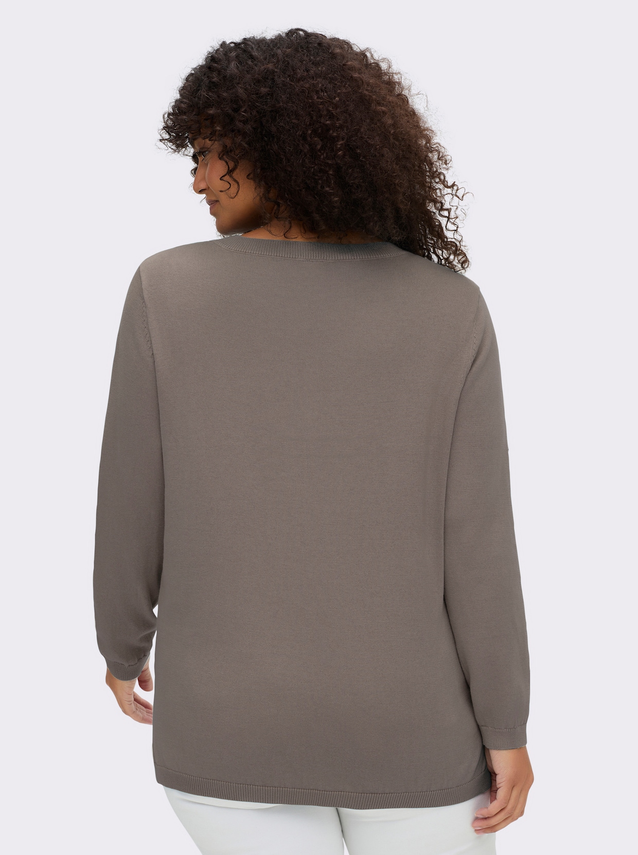 V-Ausschnitt-Pullover mit Biesen vorne - taupe