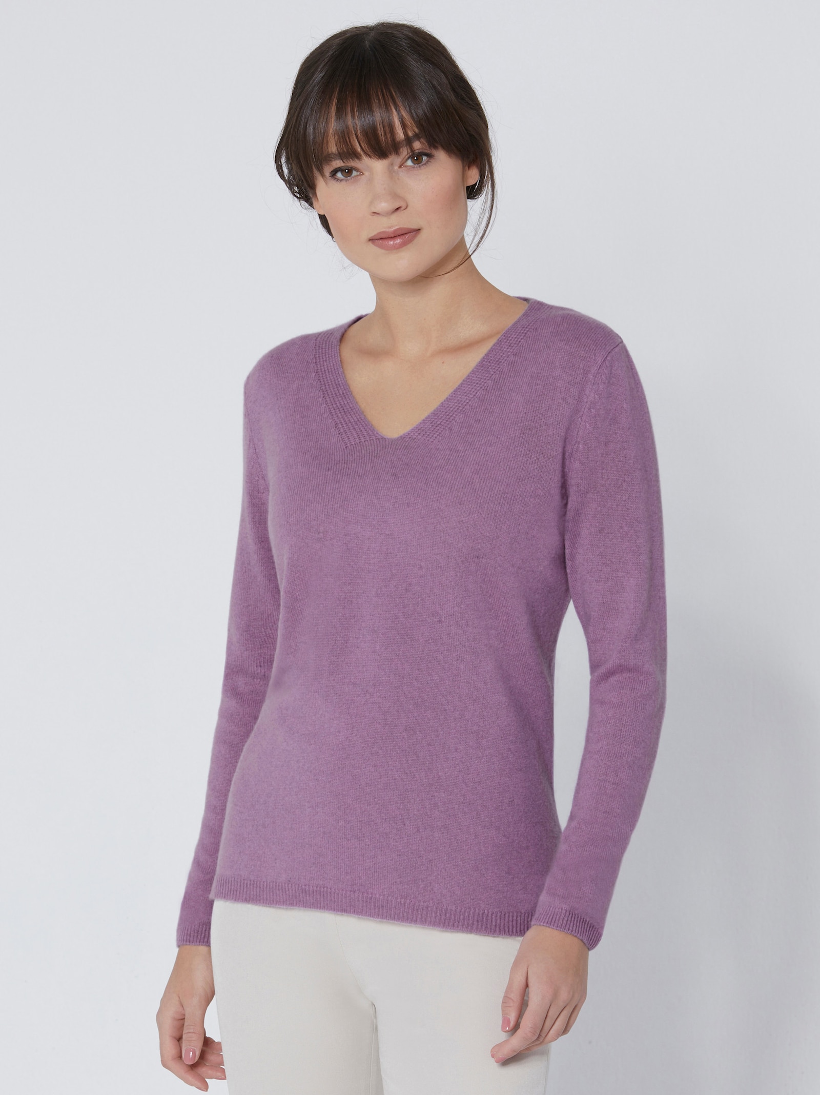 CREATION L PREMIUM Kaschmirpullover mit V-Ausschnitt - flieder-meliert