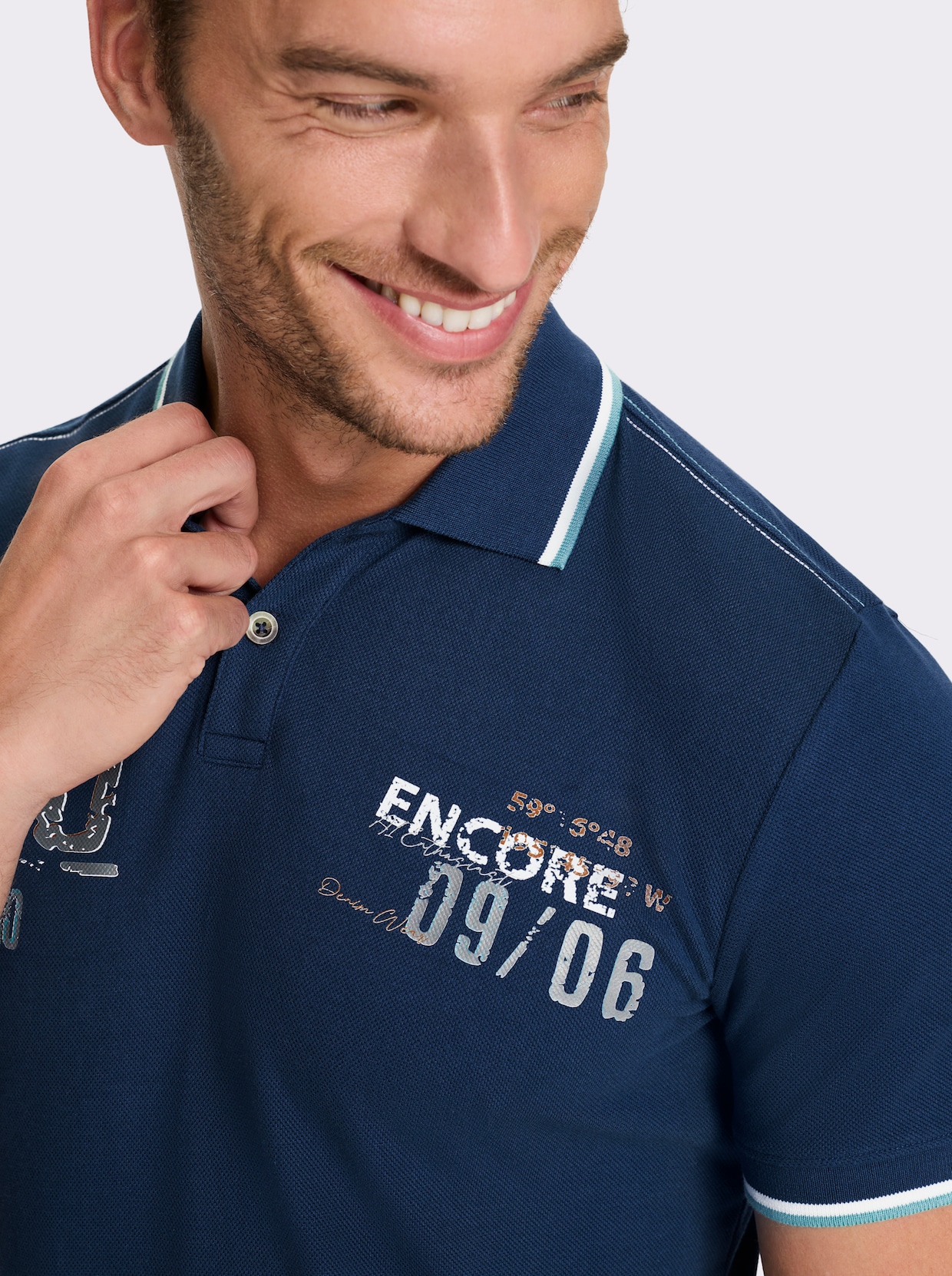 Catamaran Kurzarmshirt mit Kontrast-Details, Pikee - dunkelblau