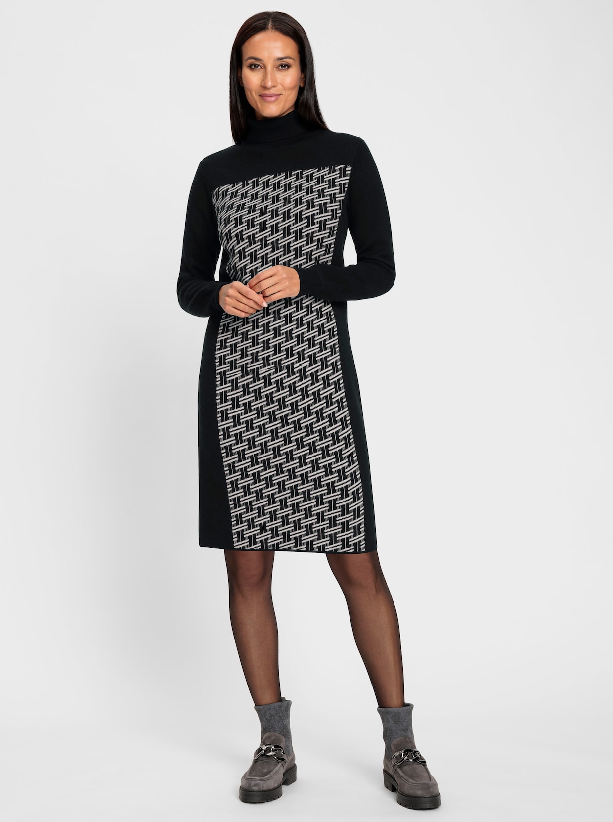 heine Strickkleid - schwarz-ecru-gemustert