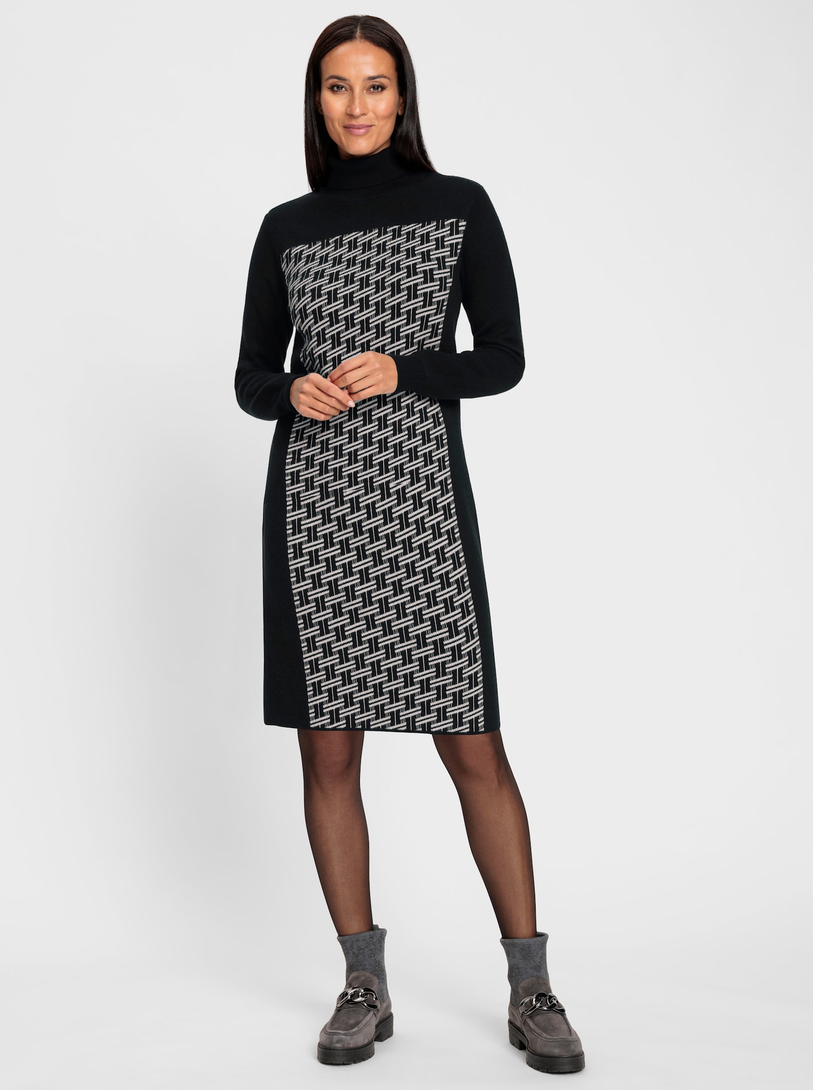 heine Robe en tricot avec motif jacquard - noir-écru à motifs