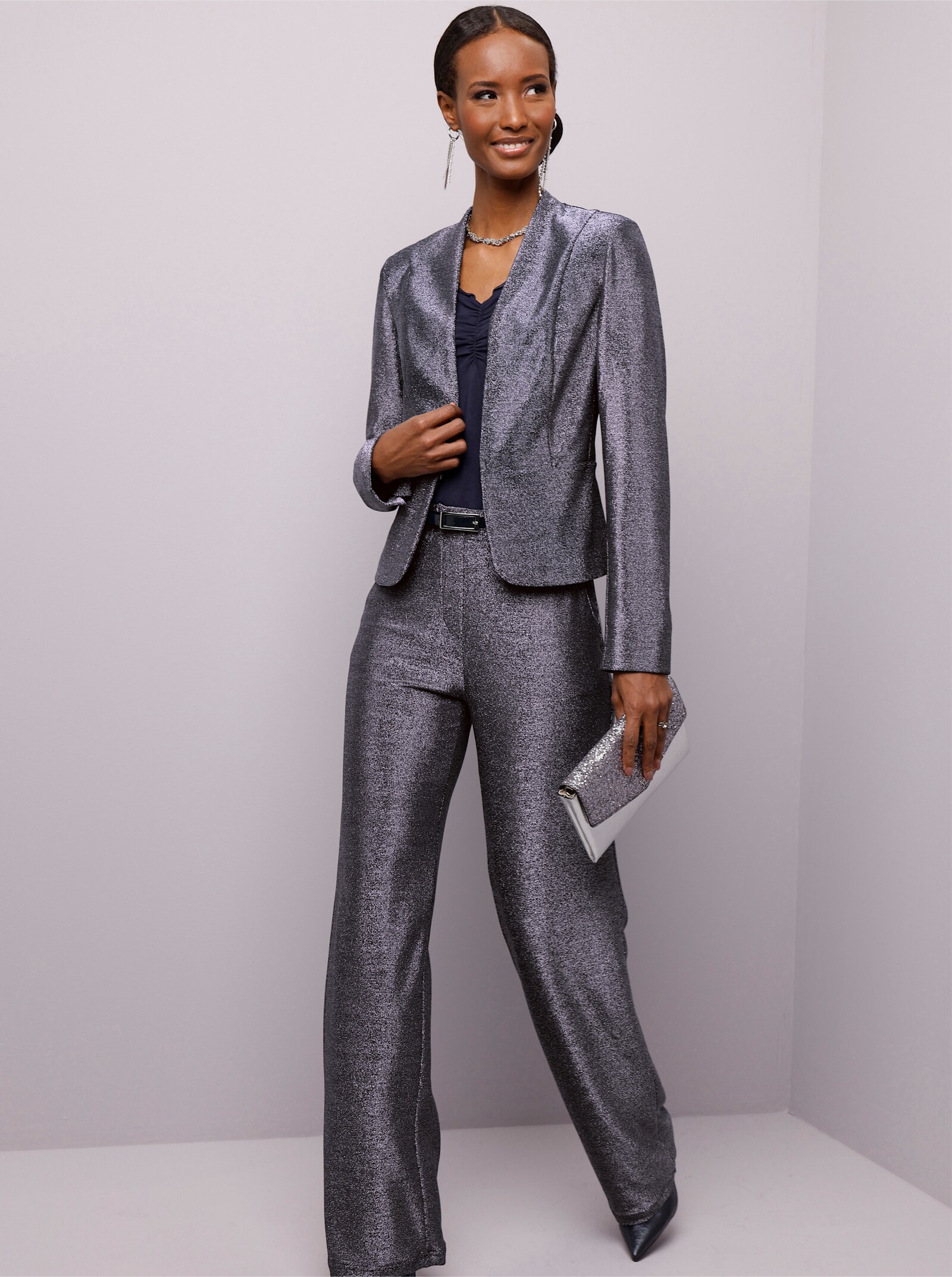 Jerseyhose mit Glanzgarn - silberfarben-marine