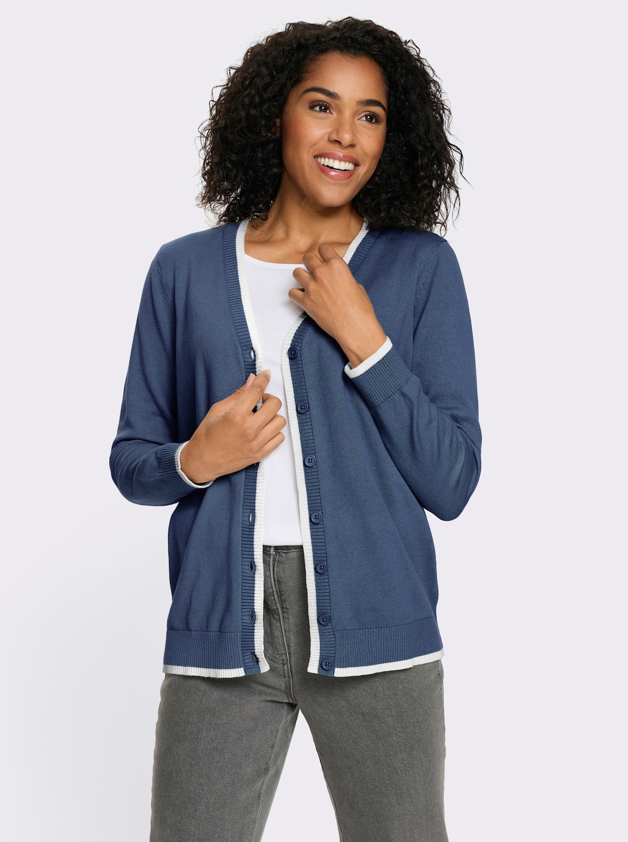 Vest van puur katoen - jeansblauw/ecru