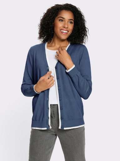 Strickjacke aus reiner Baumwolle - jeansblau-ecru