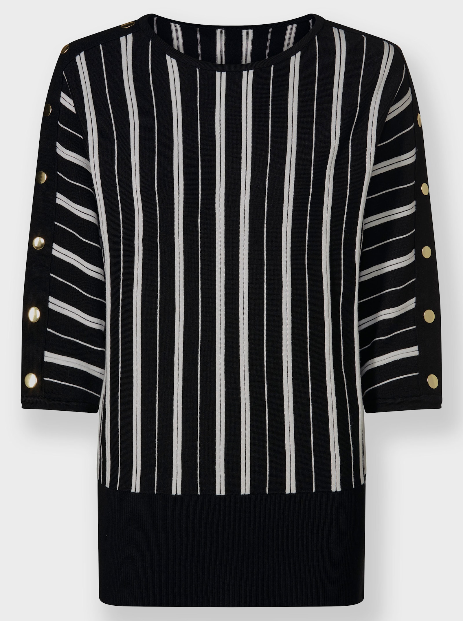 heine Fledermauspullover mit Ziernieten - schwarz-ecru-gestreift
