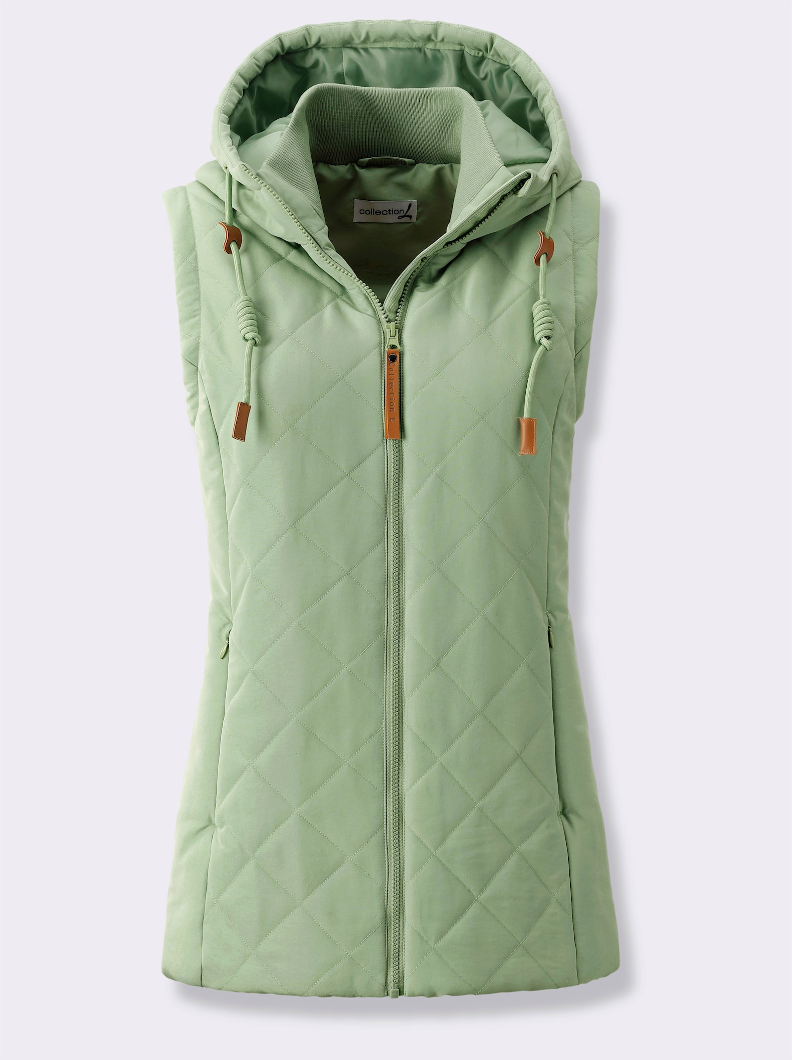 Steppweste mit Strickstehkragen, Microfaser - eucalyptus