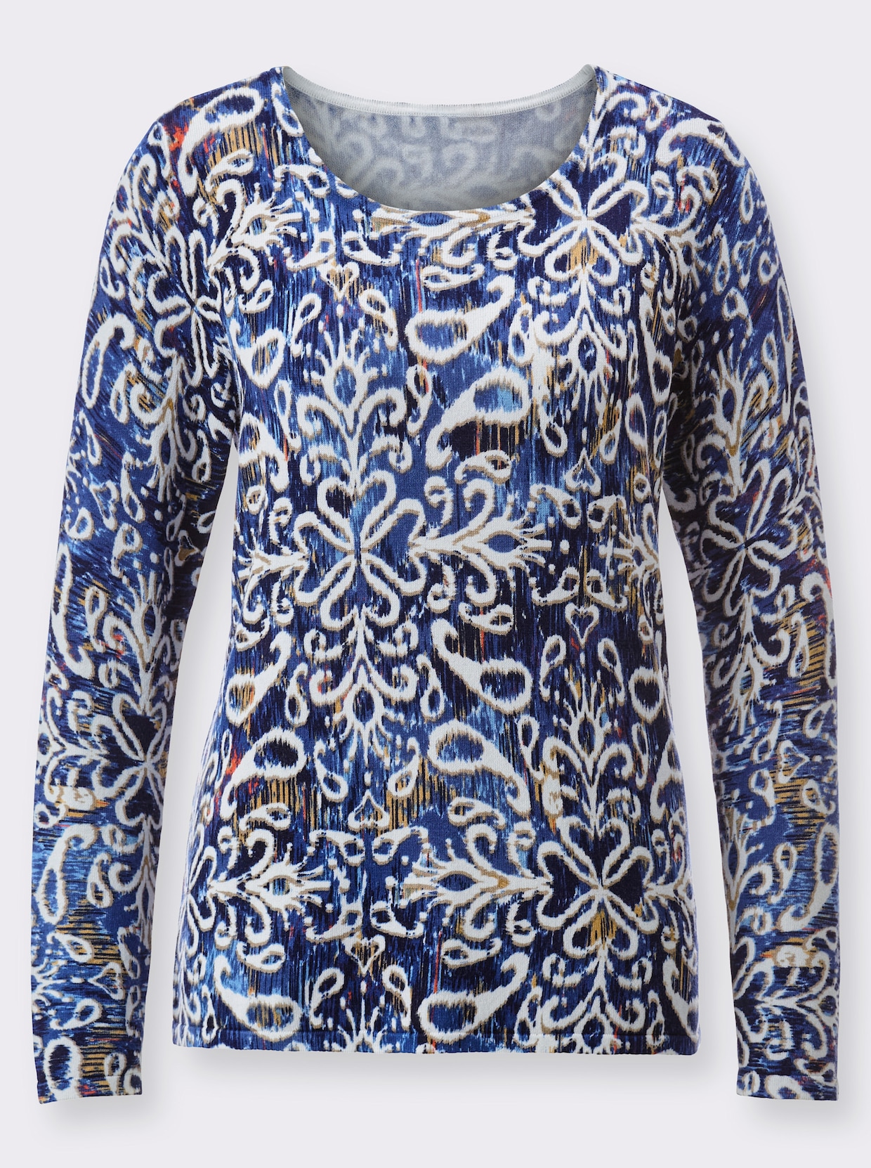 Pull en tricot fin - écru-marine imprimé