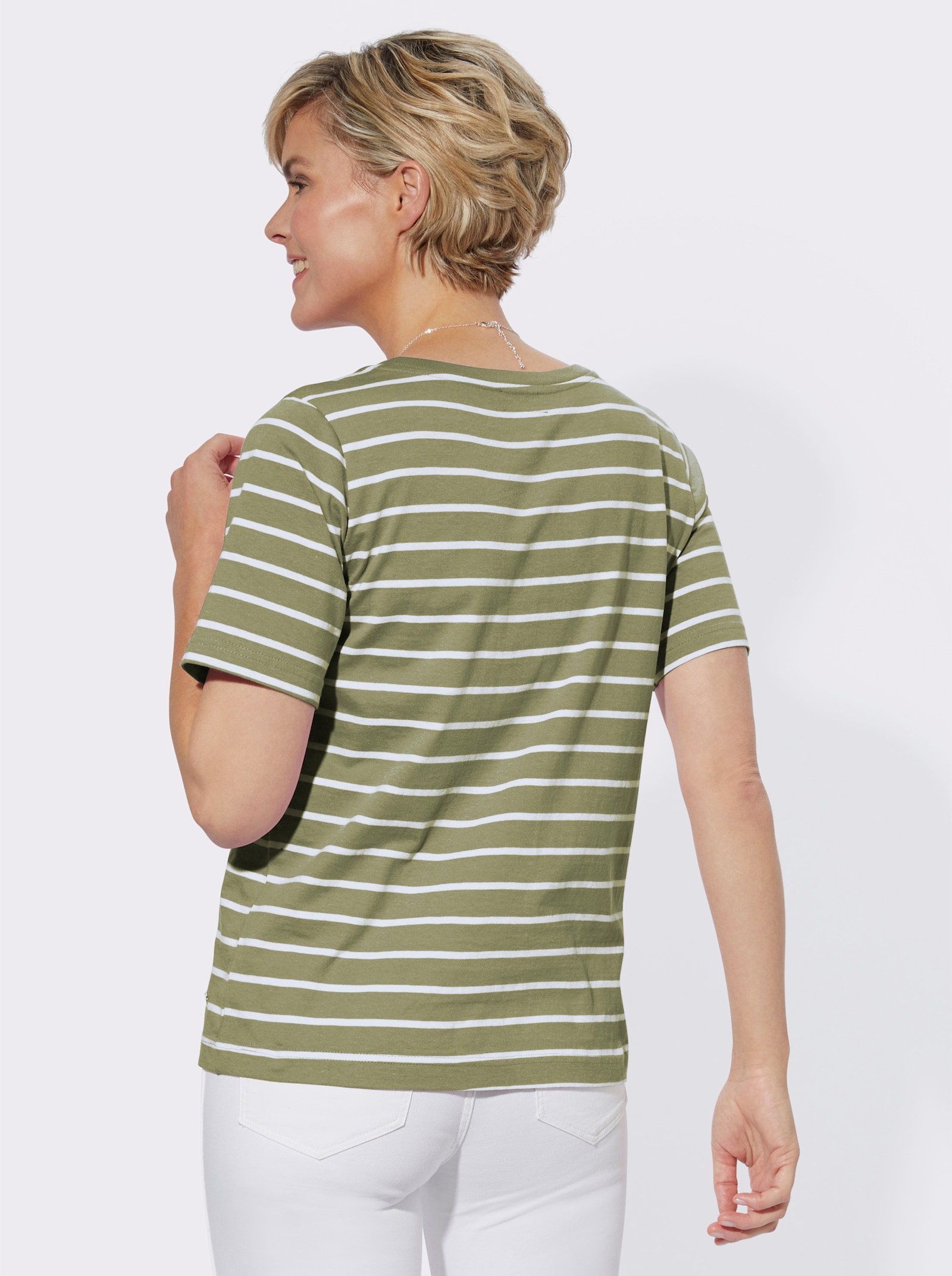 Ringelshirt mit Kurzarm - schilf-weiss-geringelt