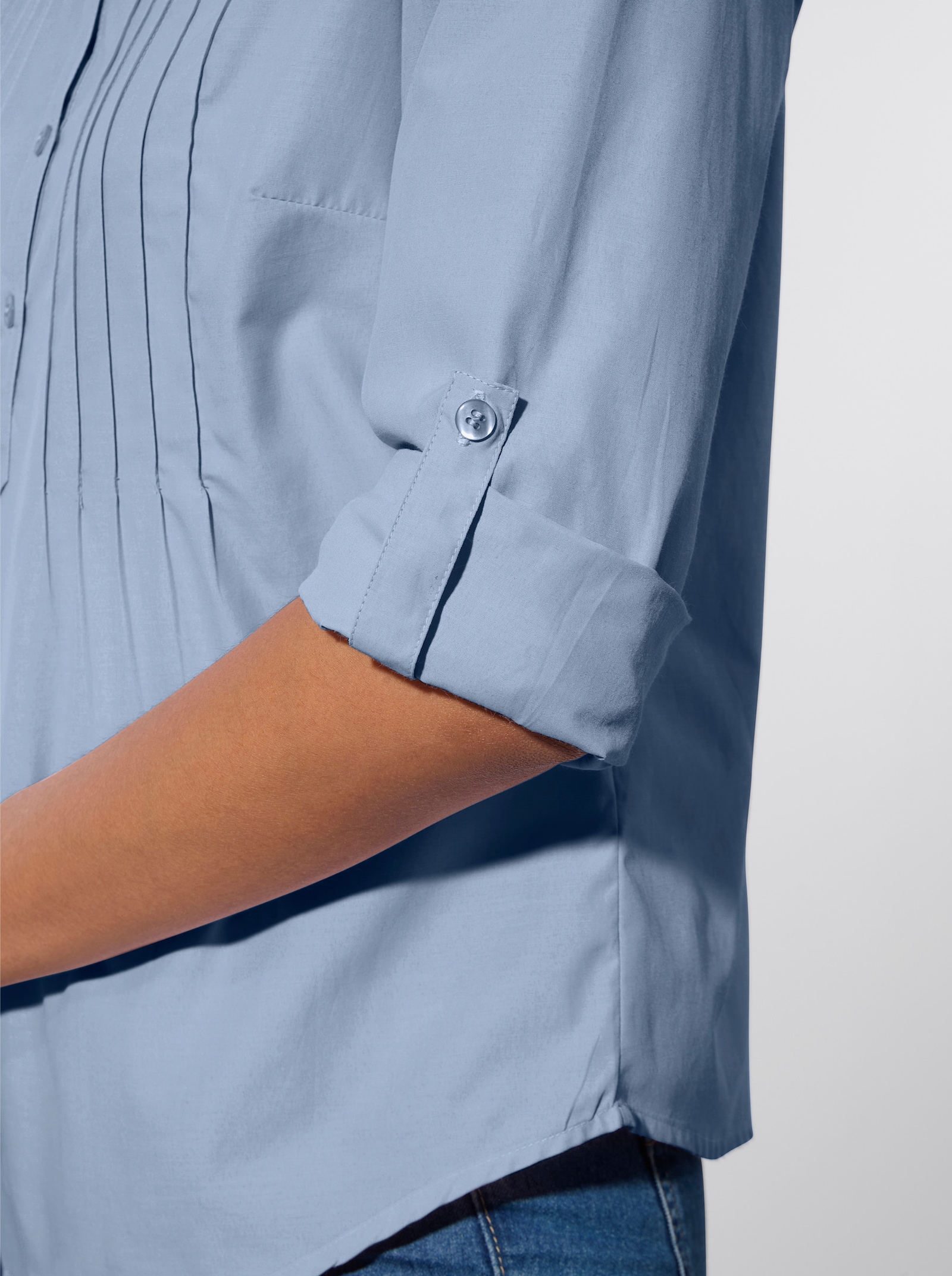 Hemdbluse mit krempelbaren Ärmeln - bleu