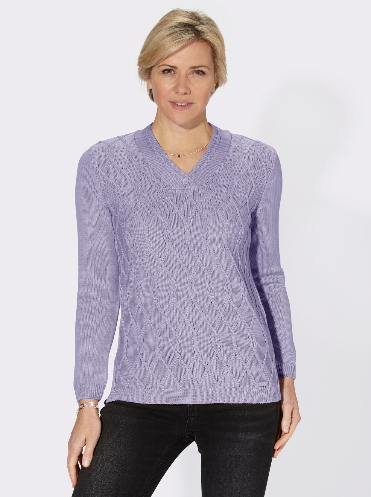 V-Ausschnitt-Pullover - flieder