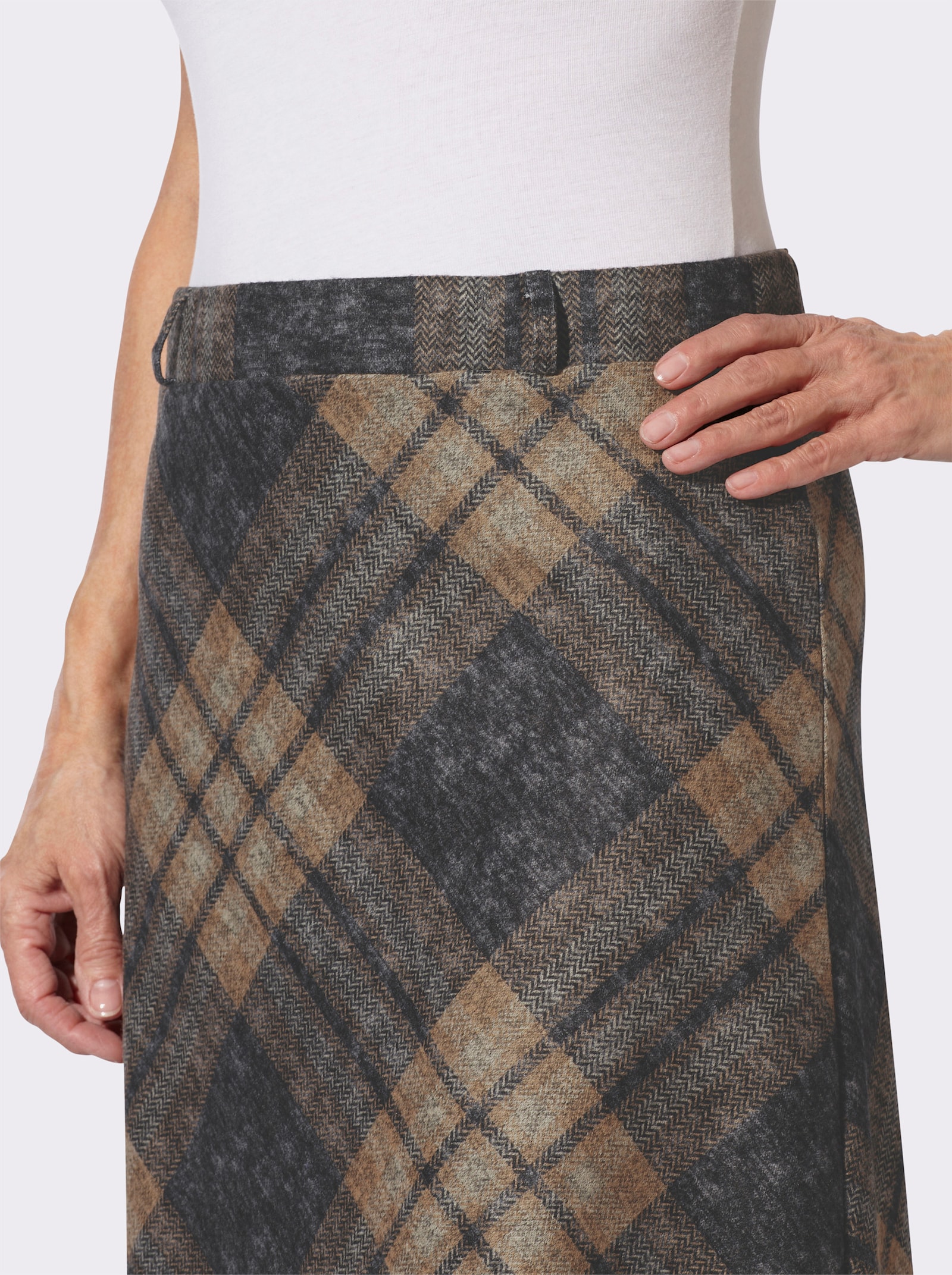 Karorock in Flanell-Optik - camel-schwarz-kariert