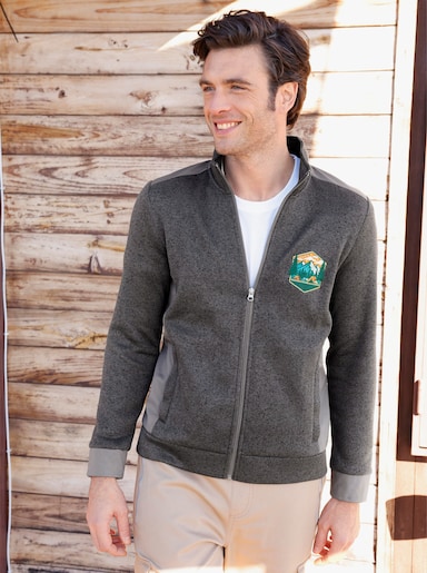 Catamaran Strickfleecejacke mit Stickerei - graphit-grau-meliert