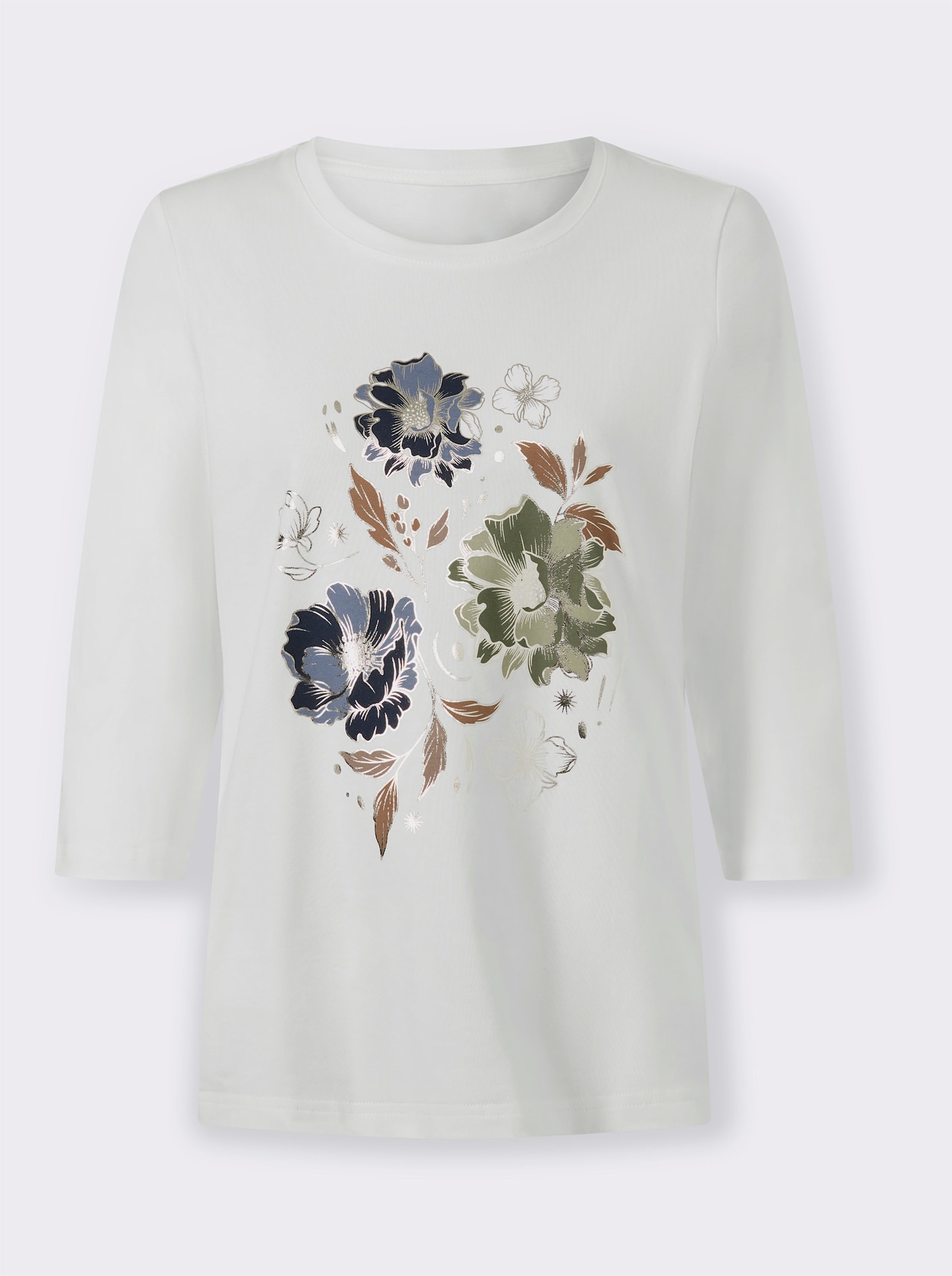 heine 3/4-Arm-Shirt mit Glanz-Details - ecru-braun-bedruckt