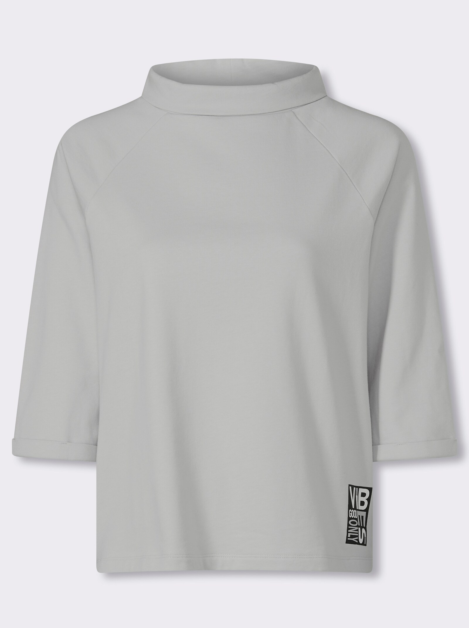  3/4-Arm-Shirt mit halsfernem Stehkragen - hellgrau
