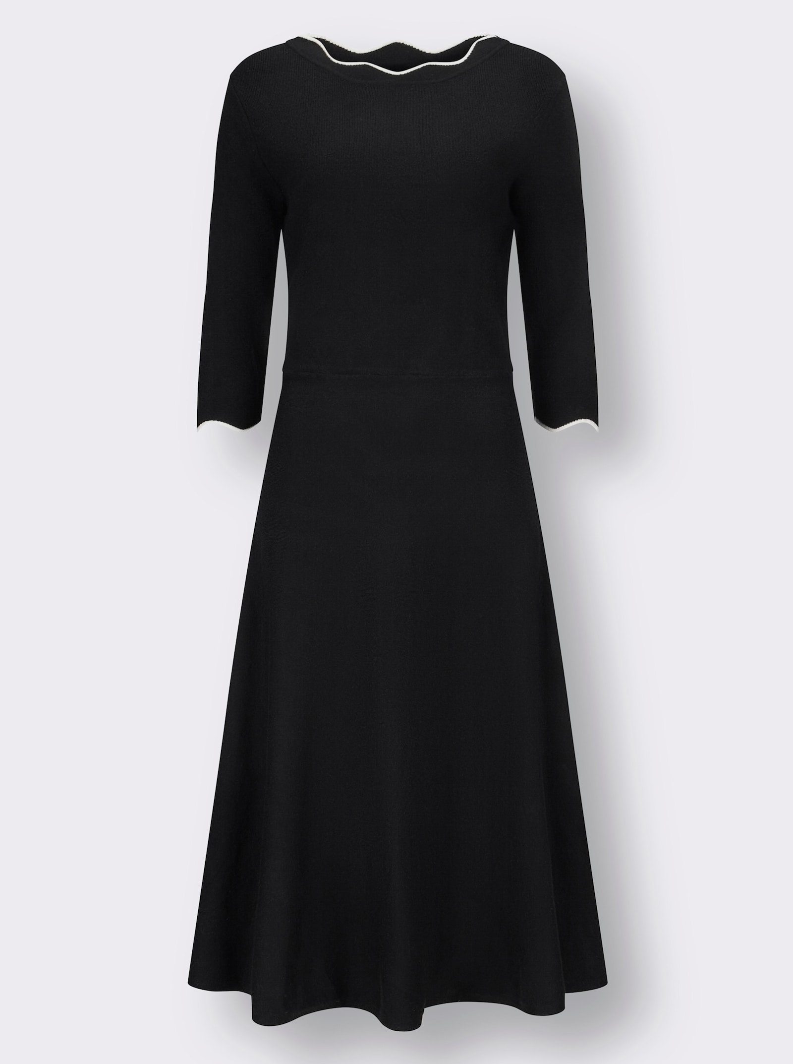 Strickkleid mit Ärmeln in Volant-Optik - schwarz-champagner-gemustert