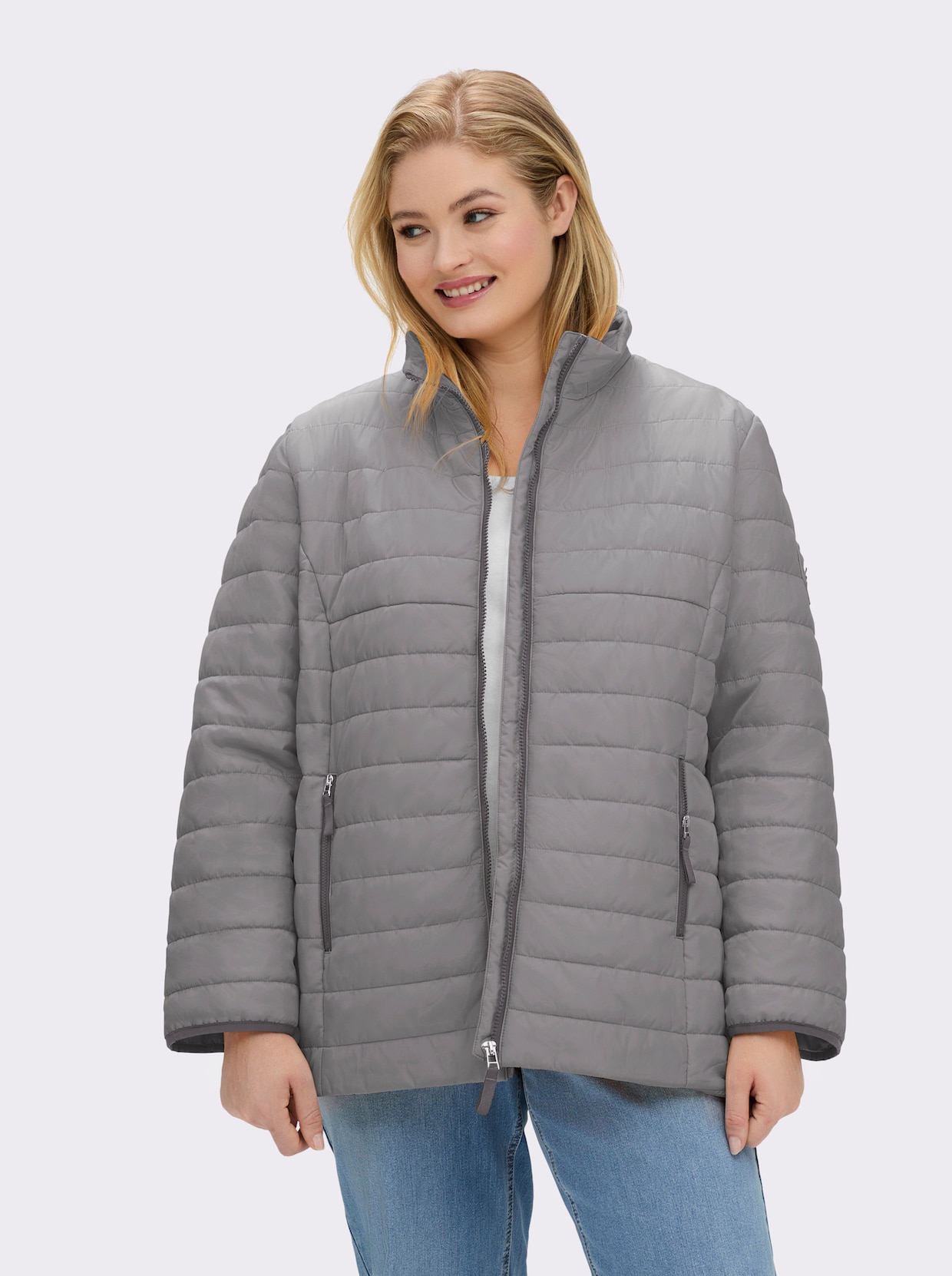 Steppjacke mit kontrastfarbenen Akzenten - grau