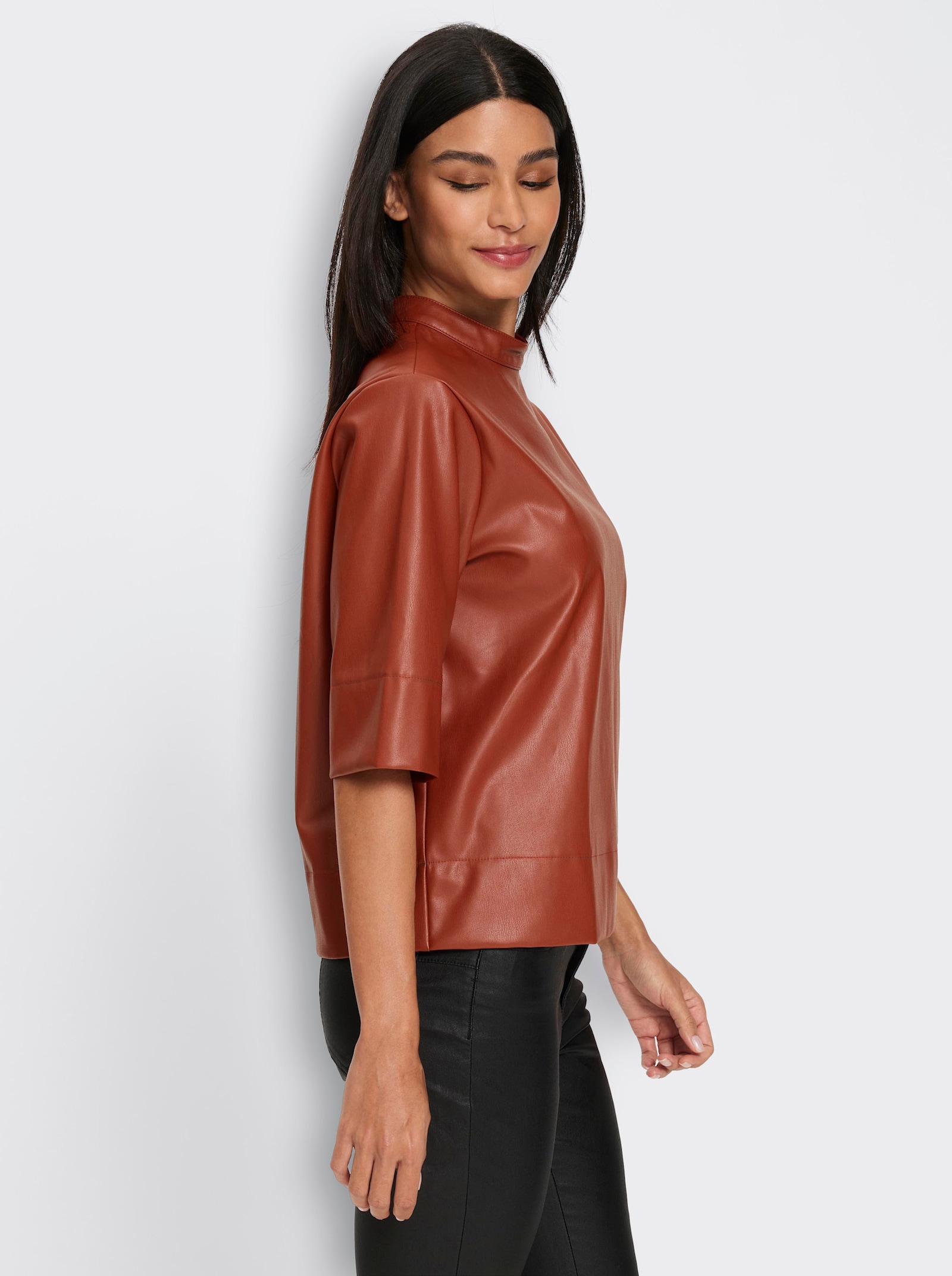 heine Kurzarm-Bluse aus Lederimitat - rotbraun