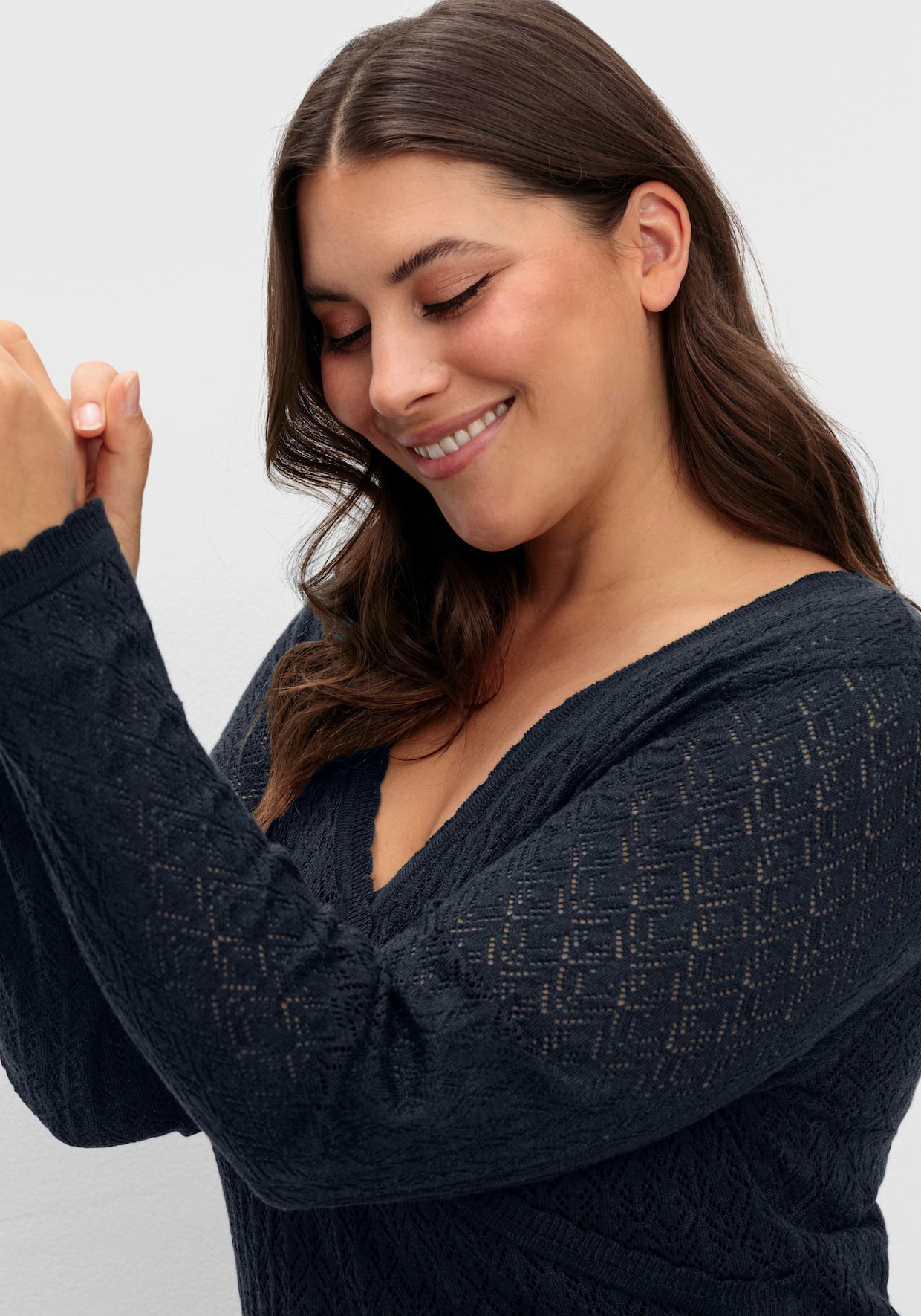 sheego Ajourpullover - diepblauw