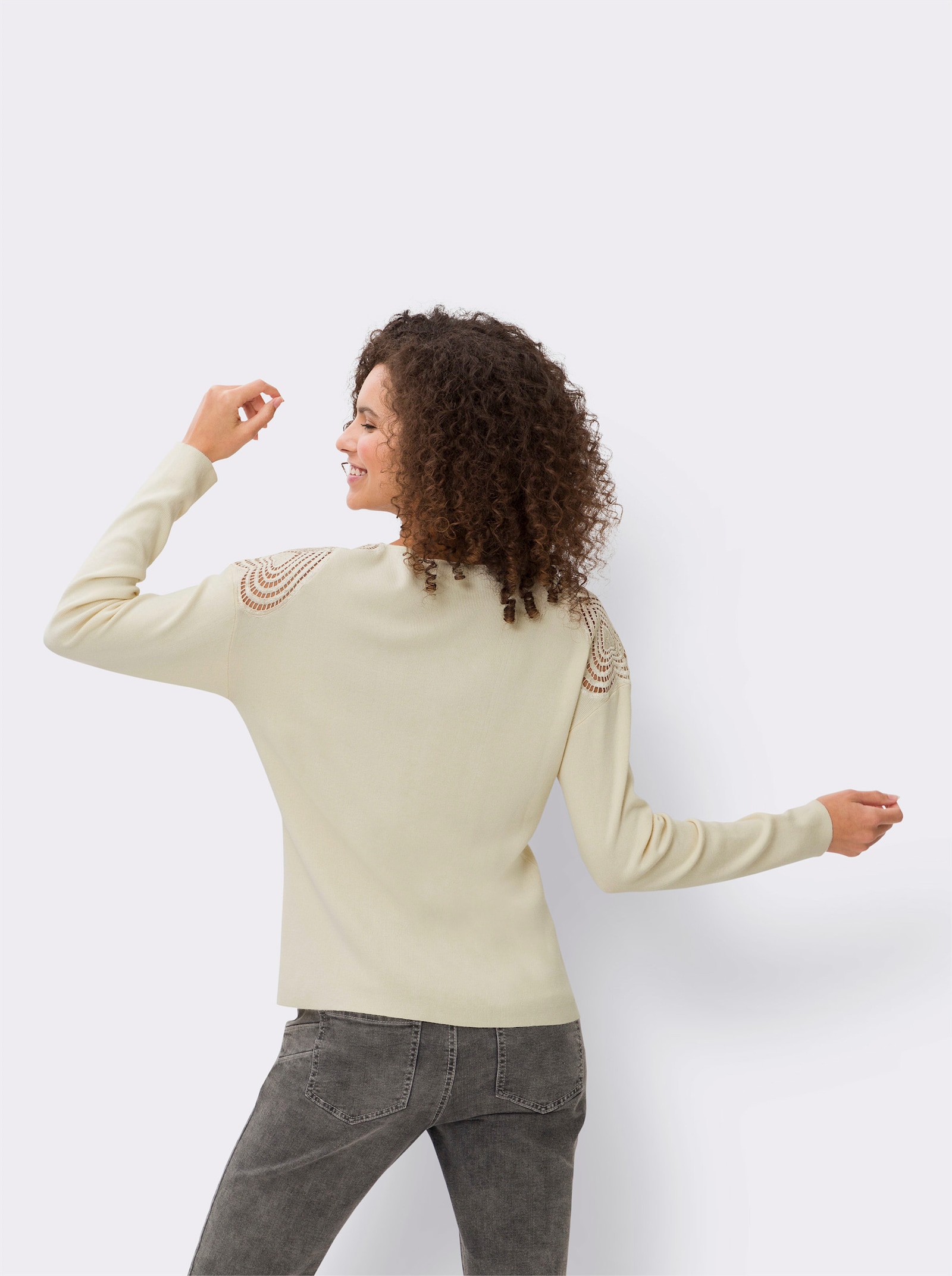 heine Feinstrickpullover mit Herz-Spitze - champagner