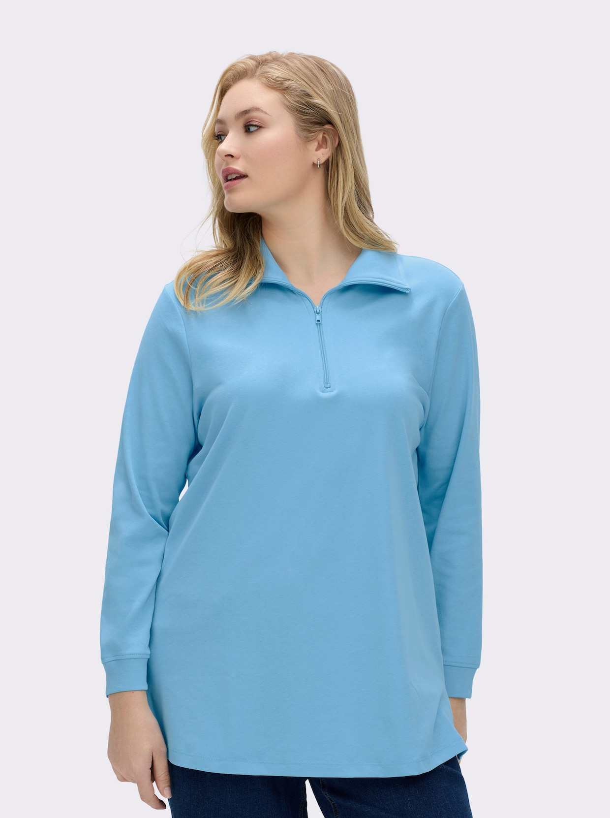 Longsweatshirt mit Umlegekragen - aqua