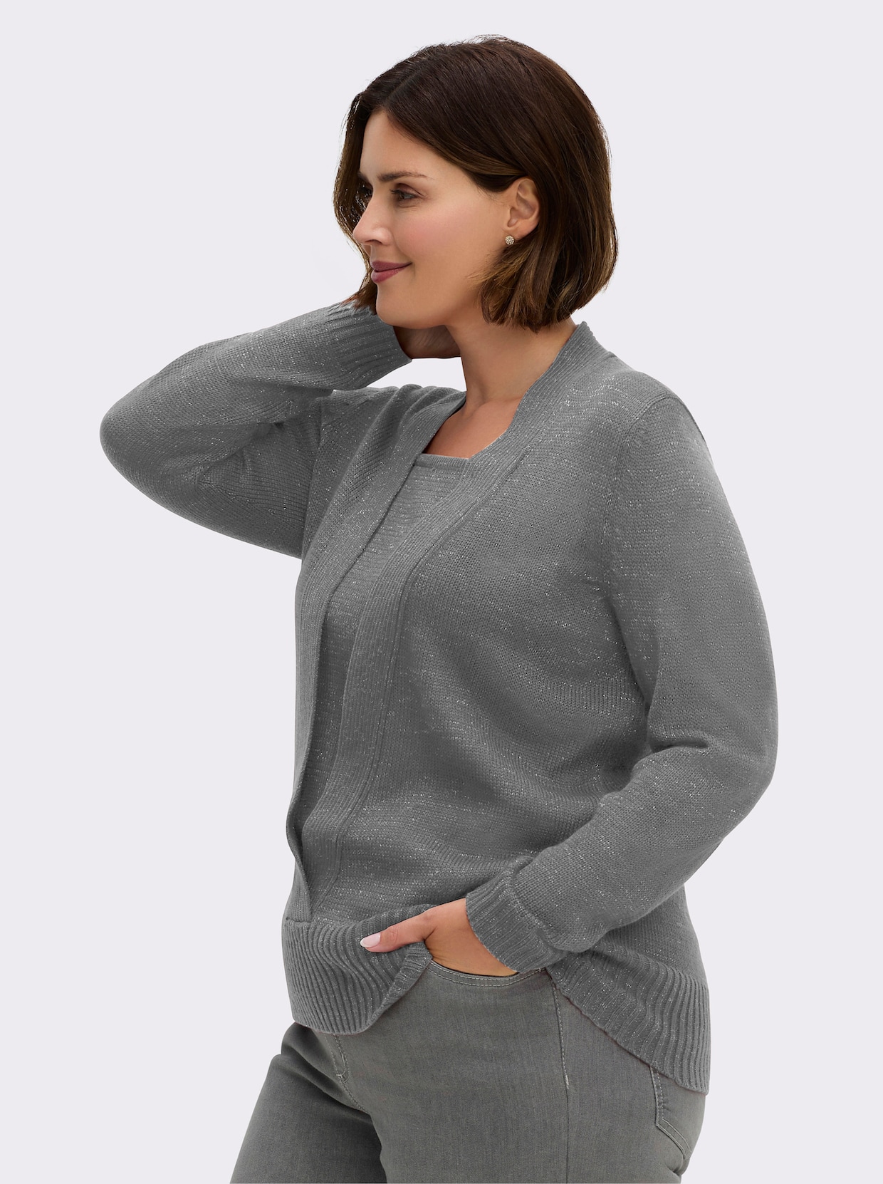 2-in-1-Pullover - grau-meliert