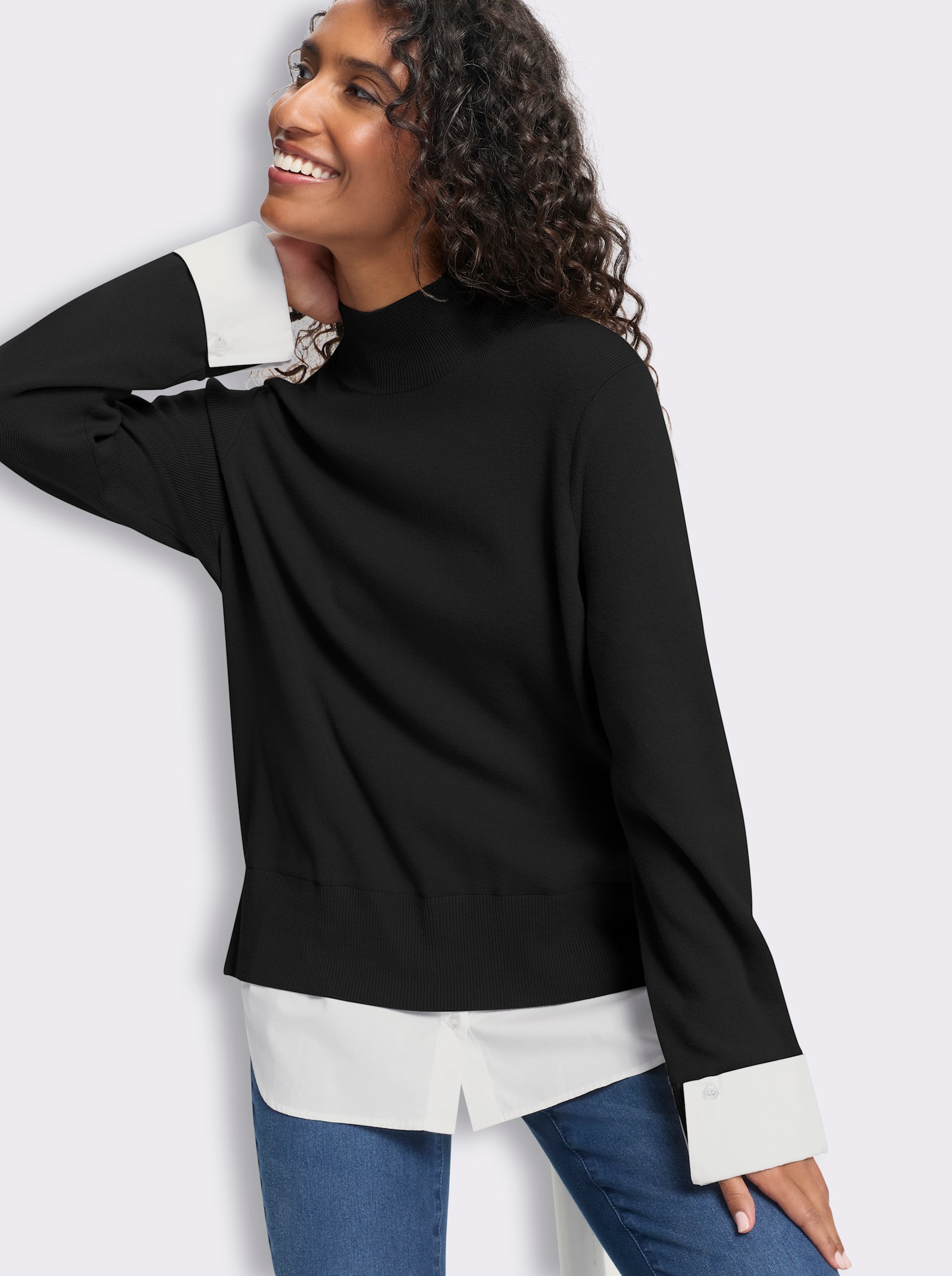 heine Feinstrickpullover in 2-in-1-Optik - schwarz