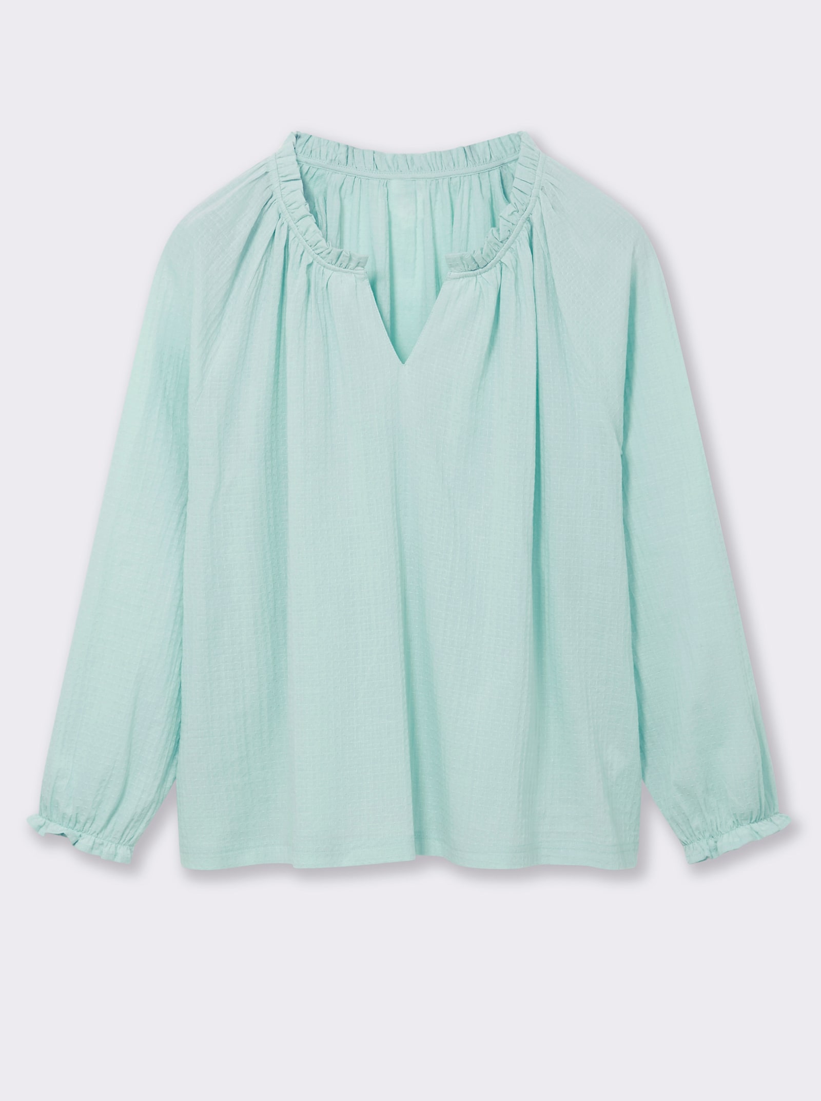 Langarmbluse mit Raffung, strukturiert - kalkmint