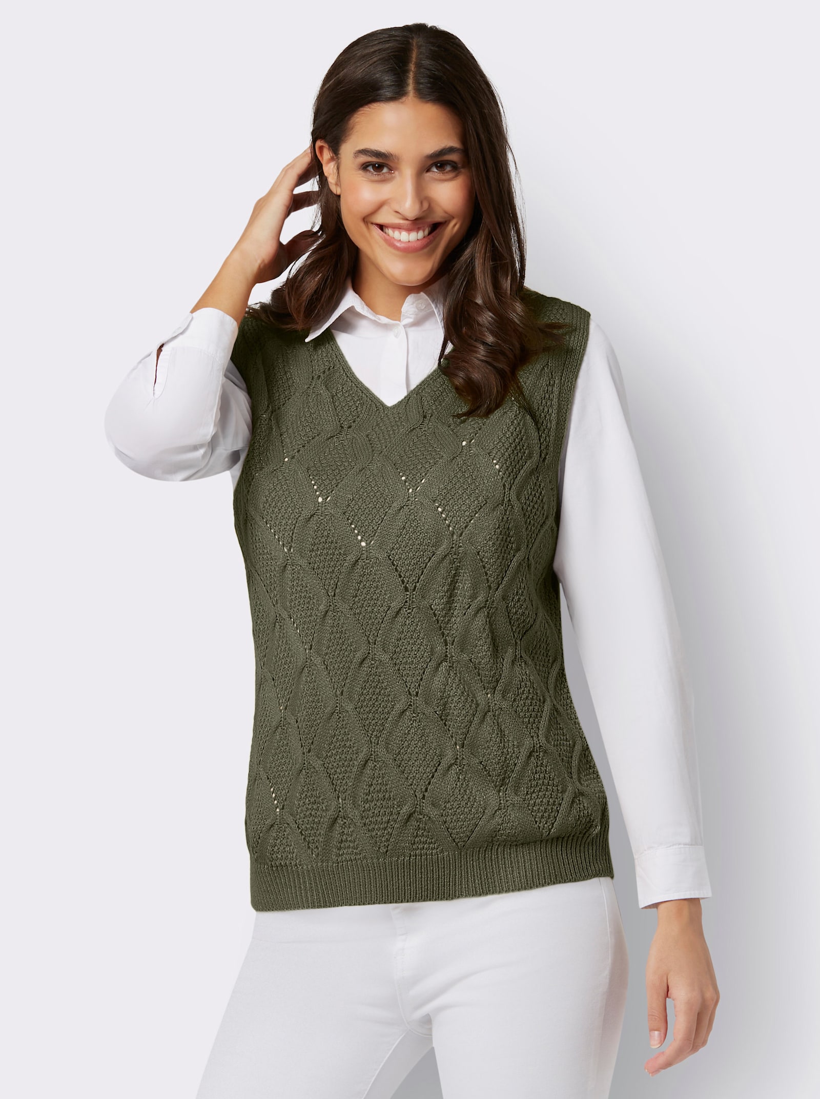 Pullunder mit Rautenmuster - khaki