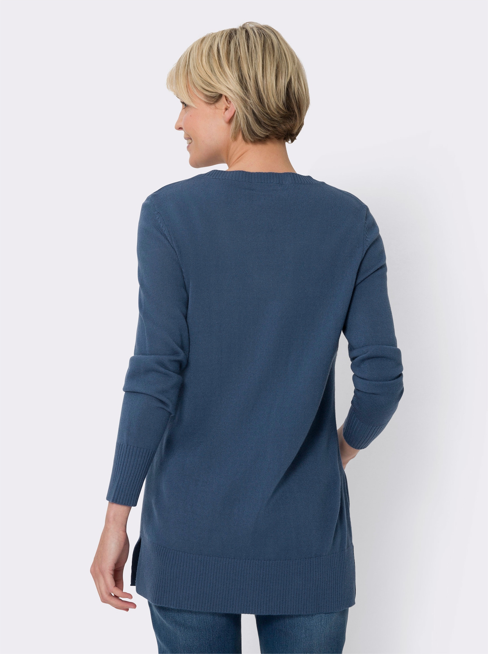 Longpullover mit langen Seitenschlitzen - jeansblau