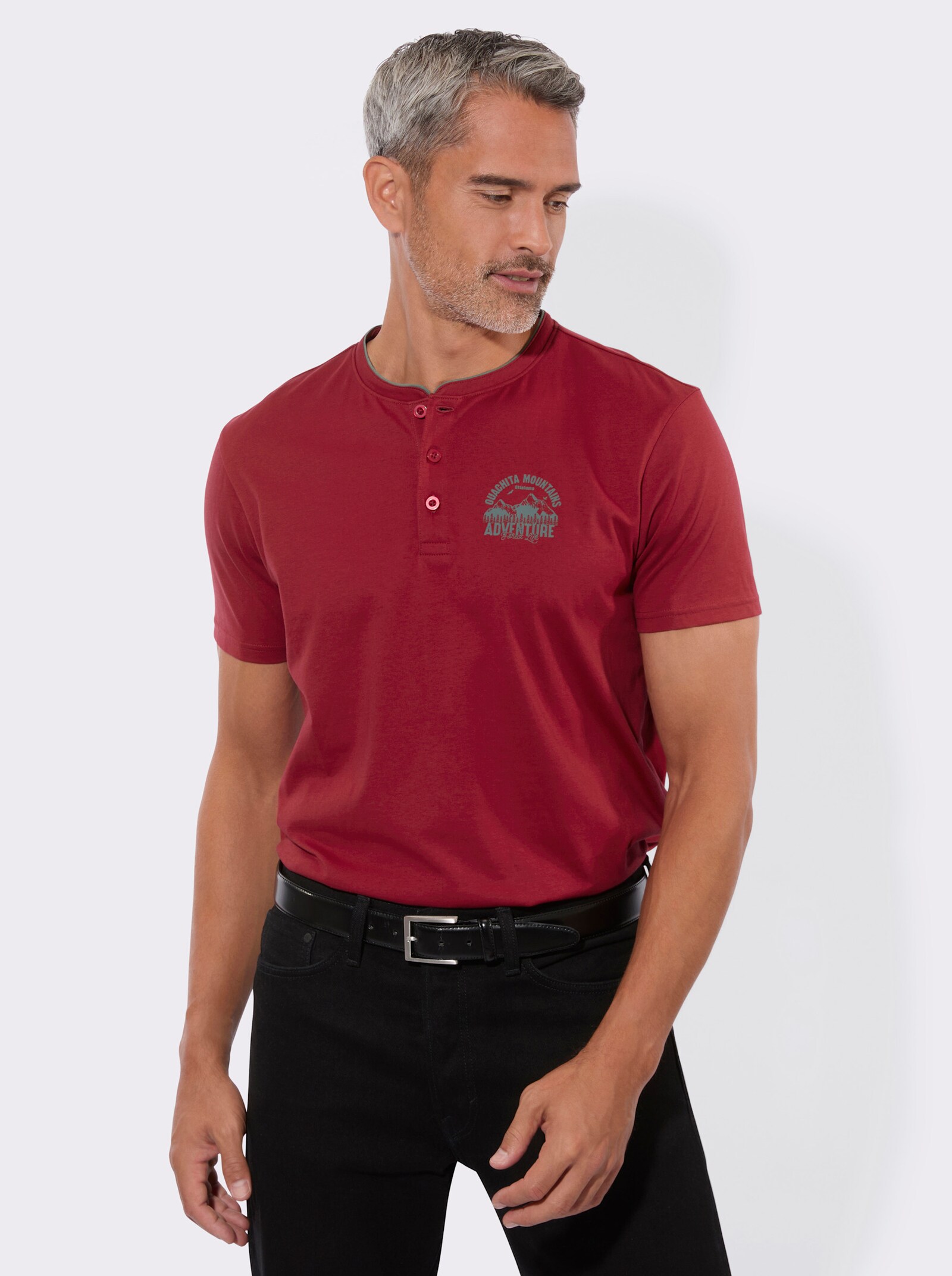 Henleyshirt mit kleinem Druck-Motiv - kirsche