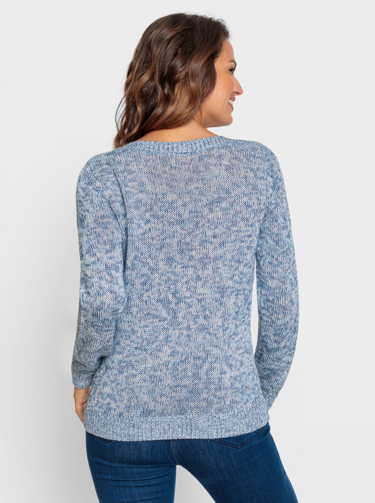 Pullover - ecru-jeansblau-meliert