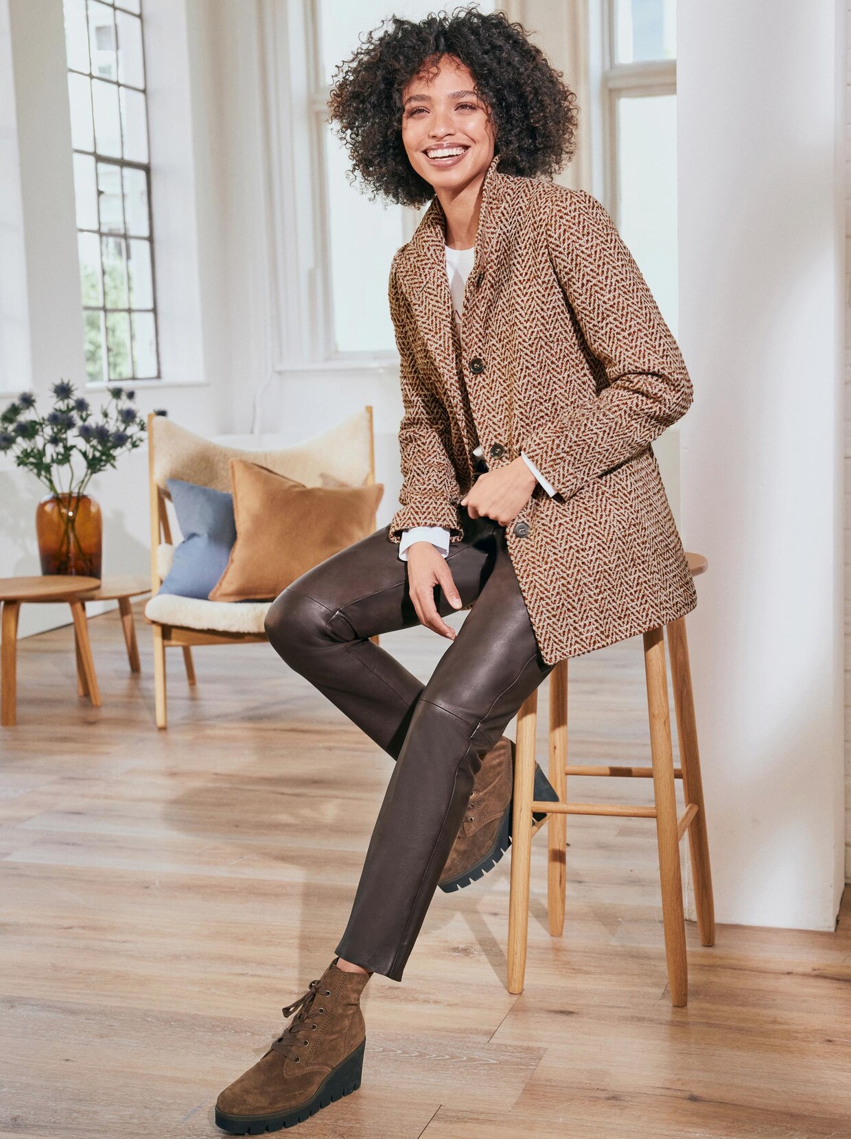 Linea Tesini Outdoorjacke - camel-rostrot-gemustert