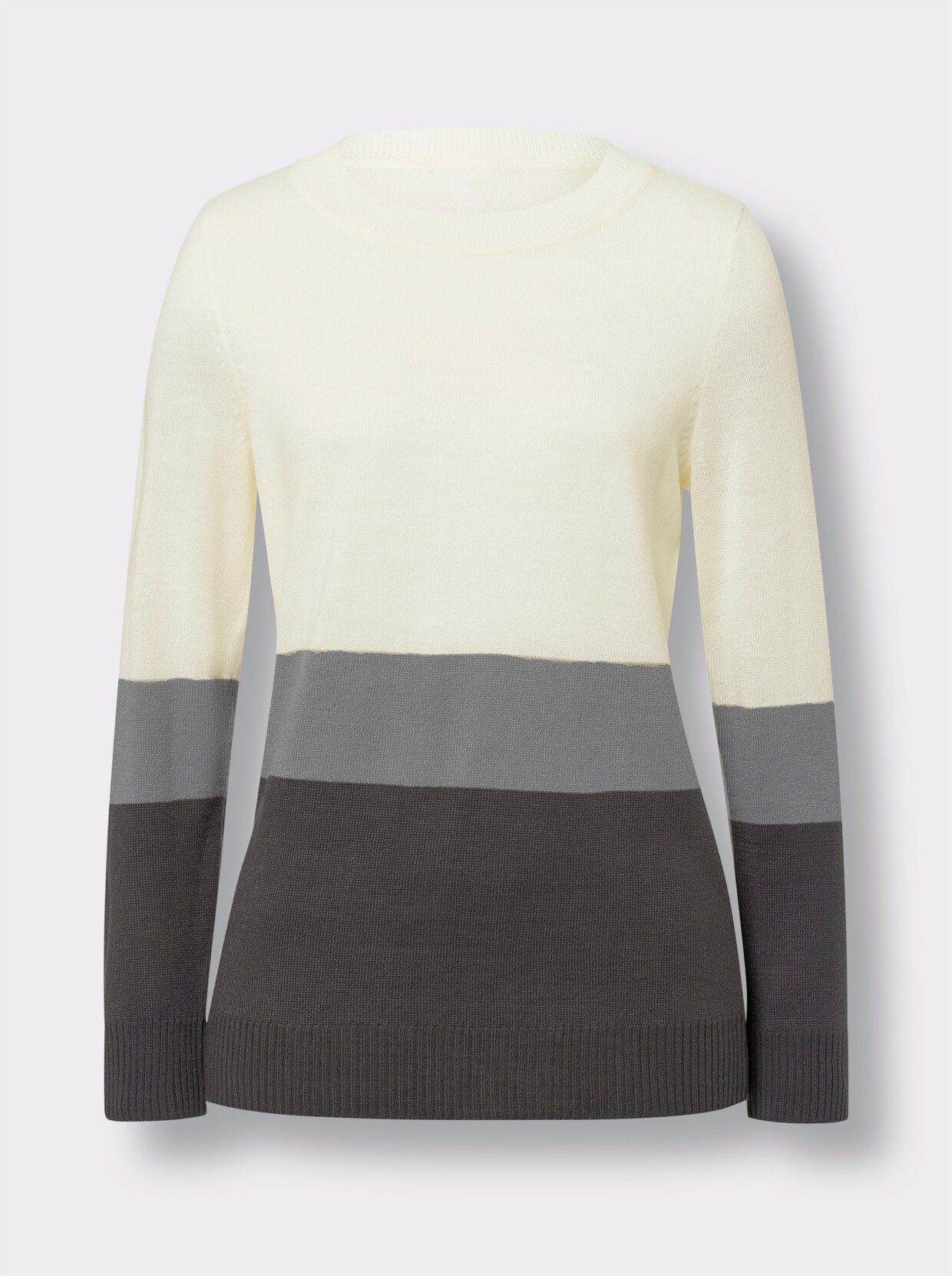 Pullover met ronde hals - champagne/antraciet gestreept + champagne