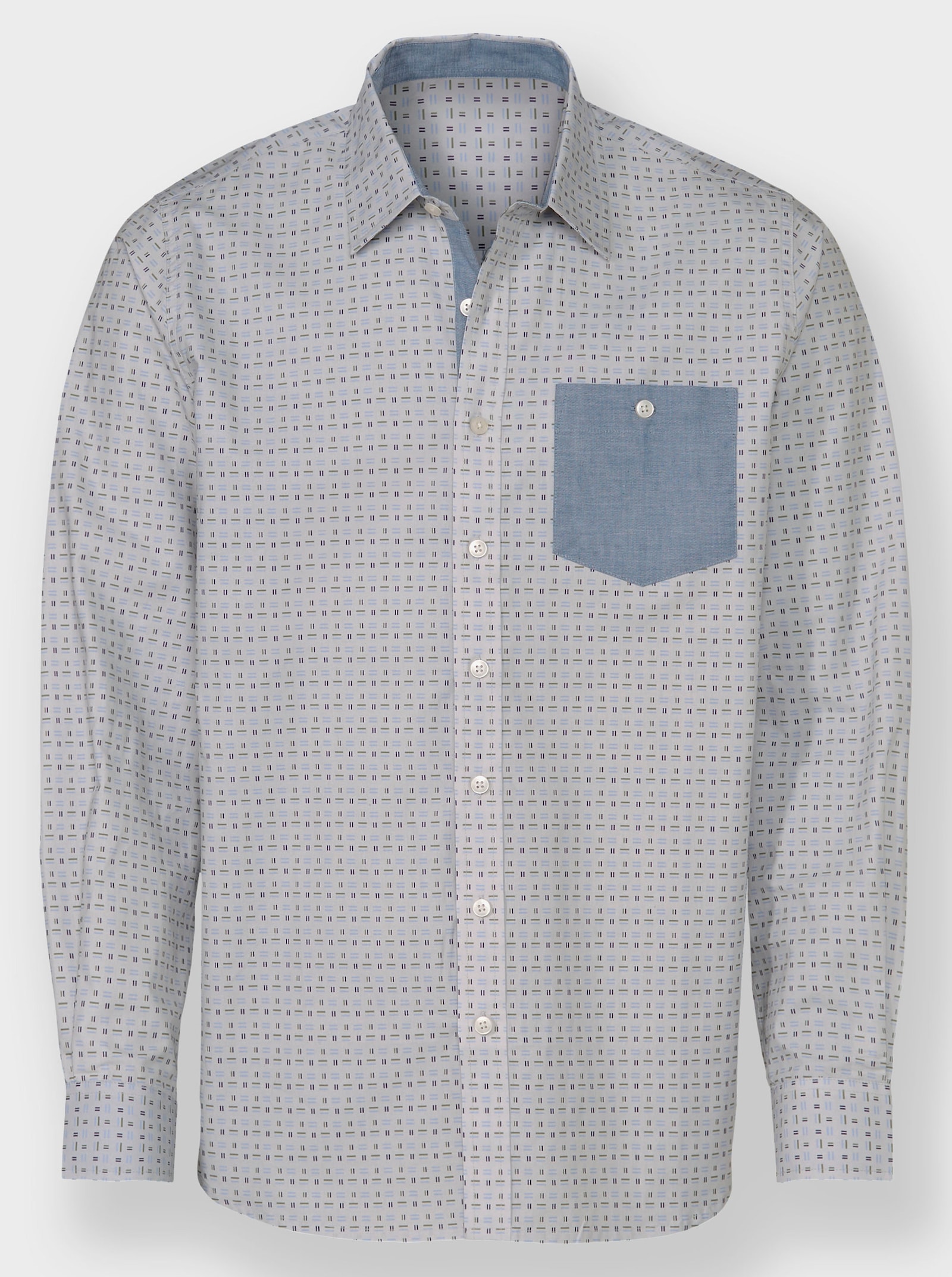 Marco Donati Langarmhemd mit kontrastfarbiger Brusttasche - hellgrau-gemustert