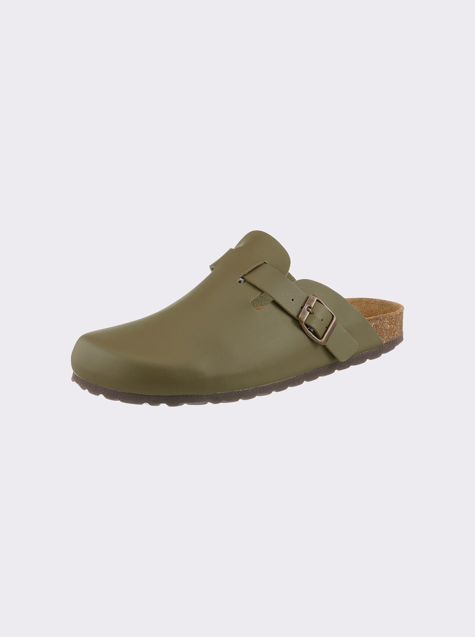Bio Time Pantoffel aus Leder-Imitat, kräftige Füße - khaki