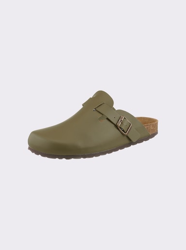 Bio Time Pantoffel aus Leder-Imitat, kräftige Füße - khaki