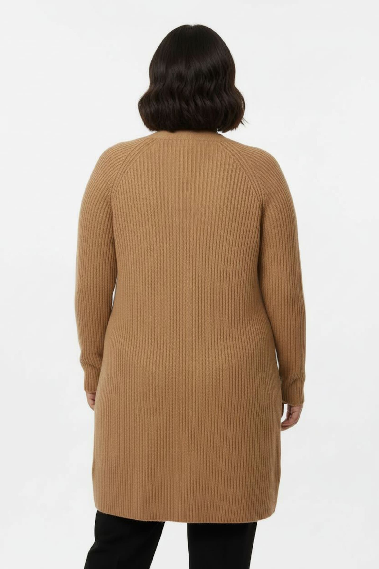 Longstrickjacke in Ripp-Optik - camel