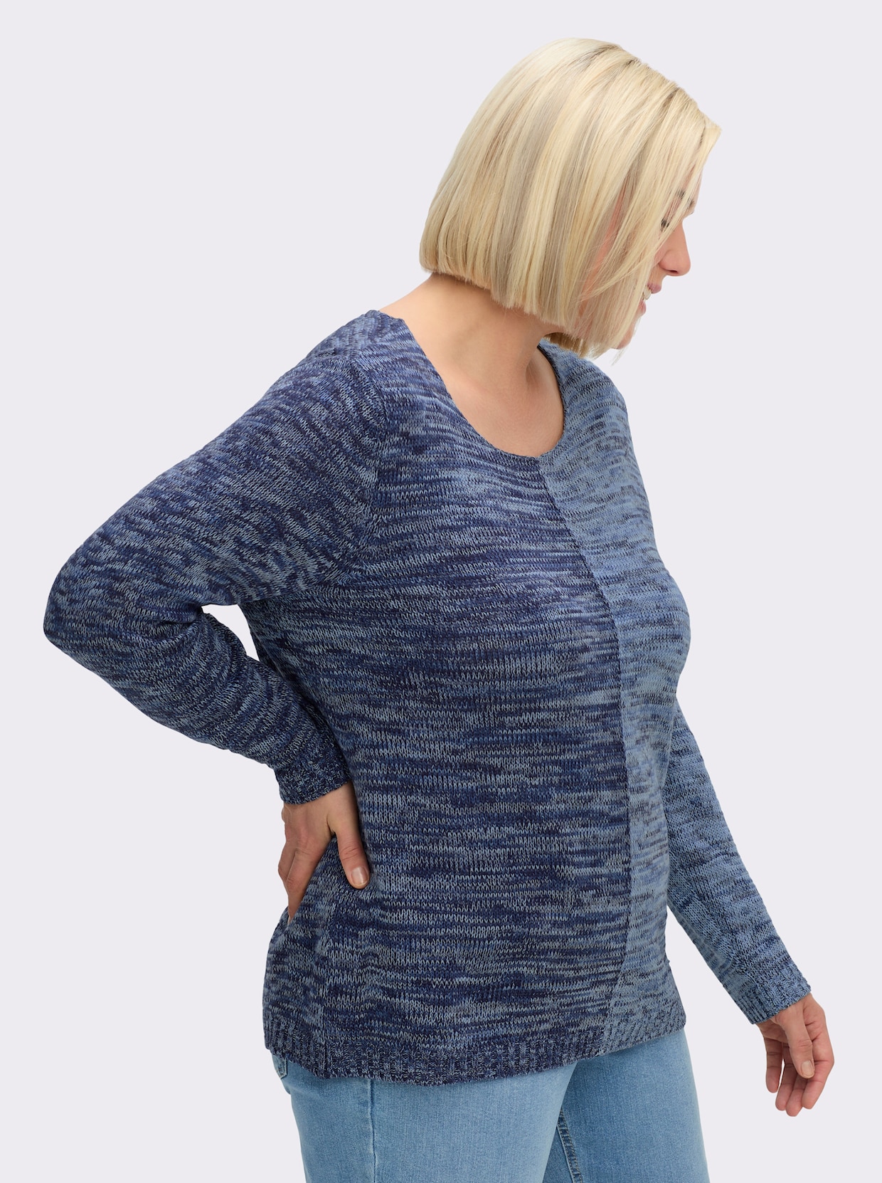 Langarm-Pullover im 2-farbigen Melange-Strick - marine-eisblau-meliert