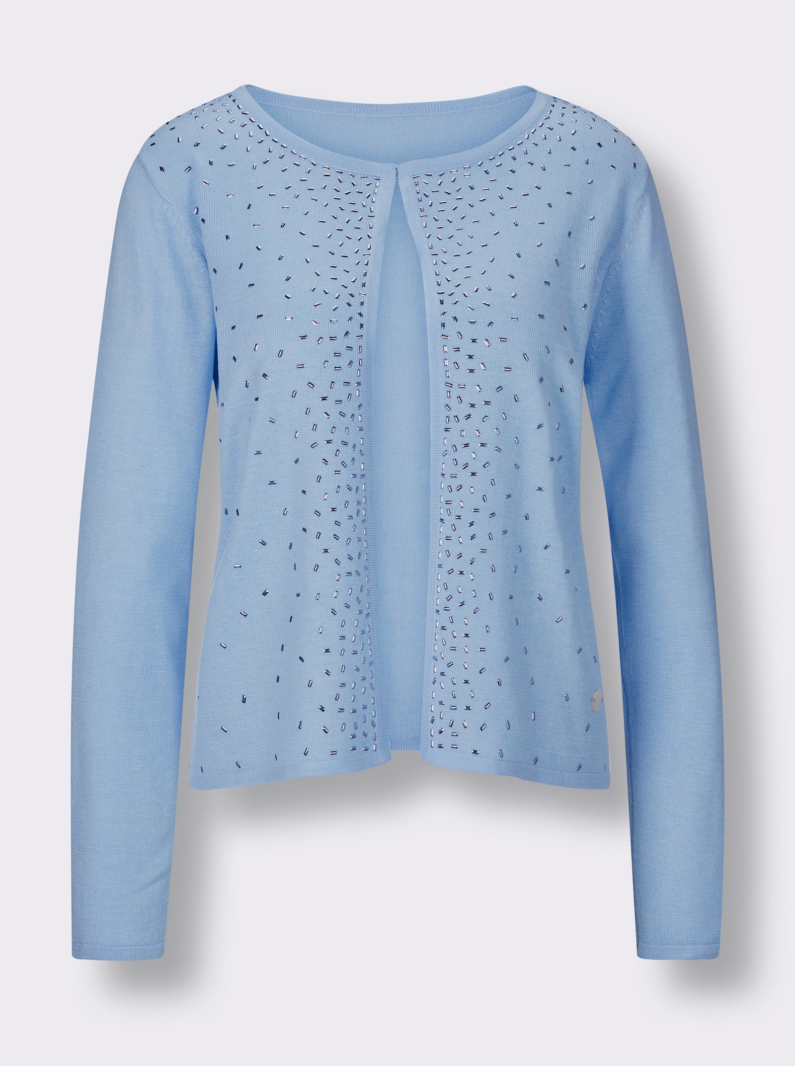 CREATION L PREMIUM Feinstrickjacke mit Verzierungen vorne - hellblau