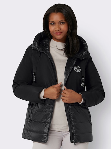 Steppjacke mit glatten Partien - schwarz