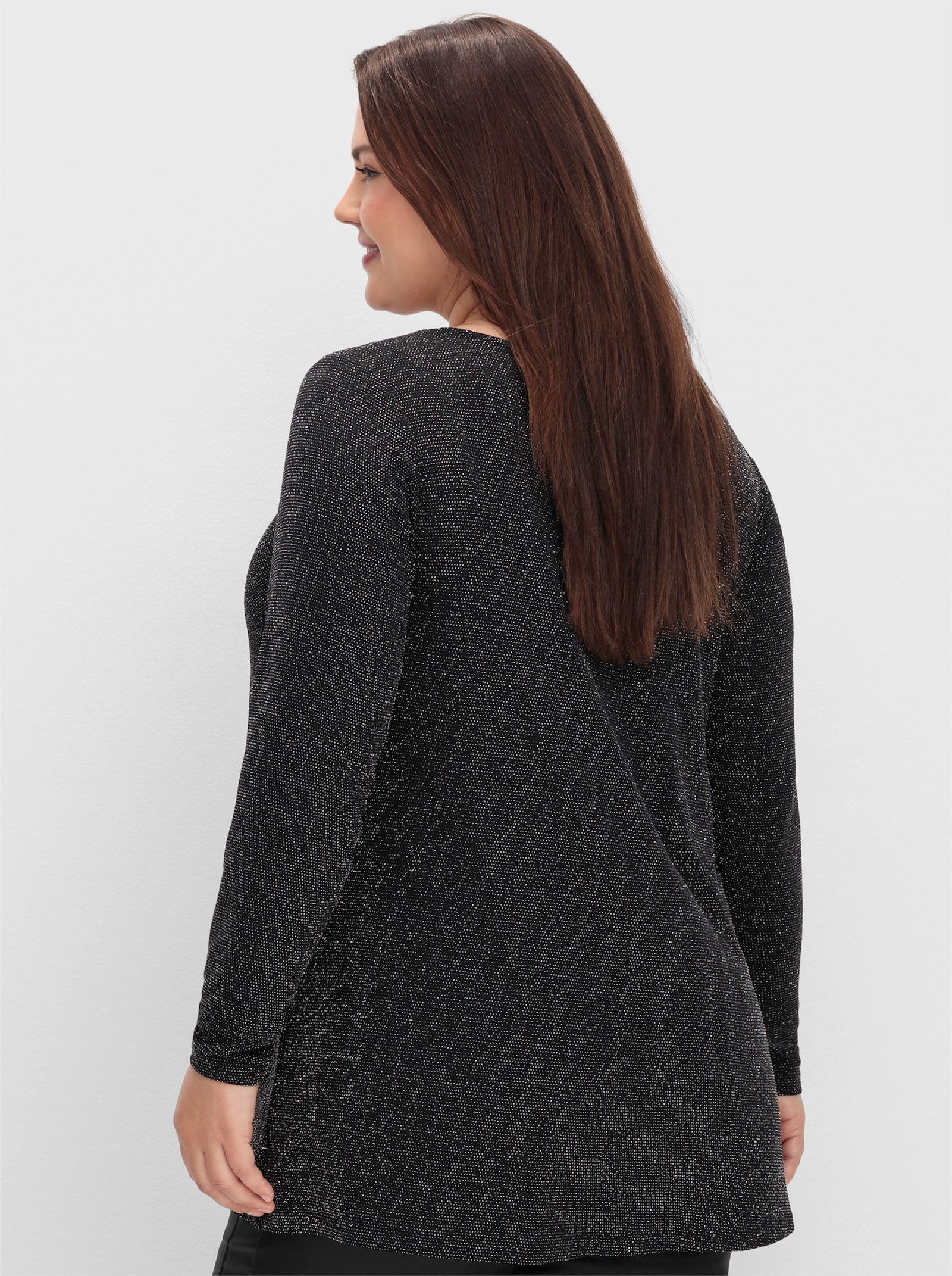 sheego Longshirt mit Effektgarn - schwarz